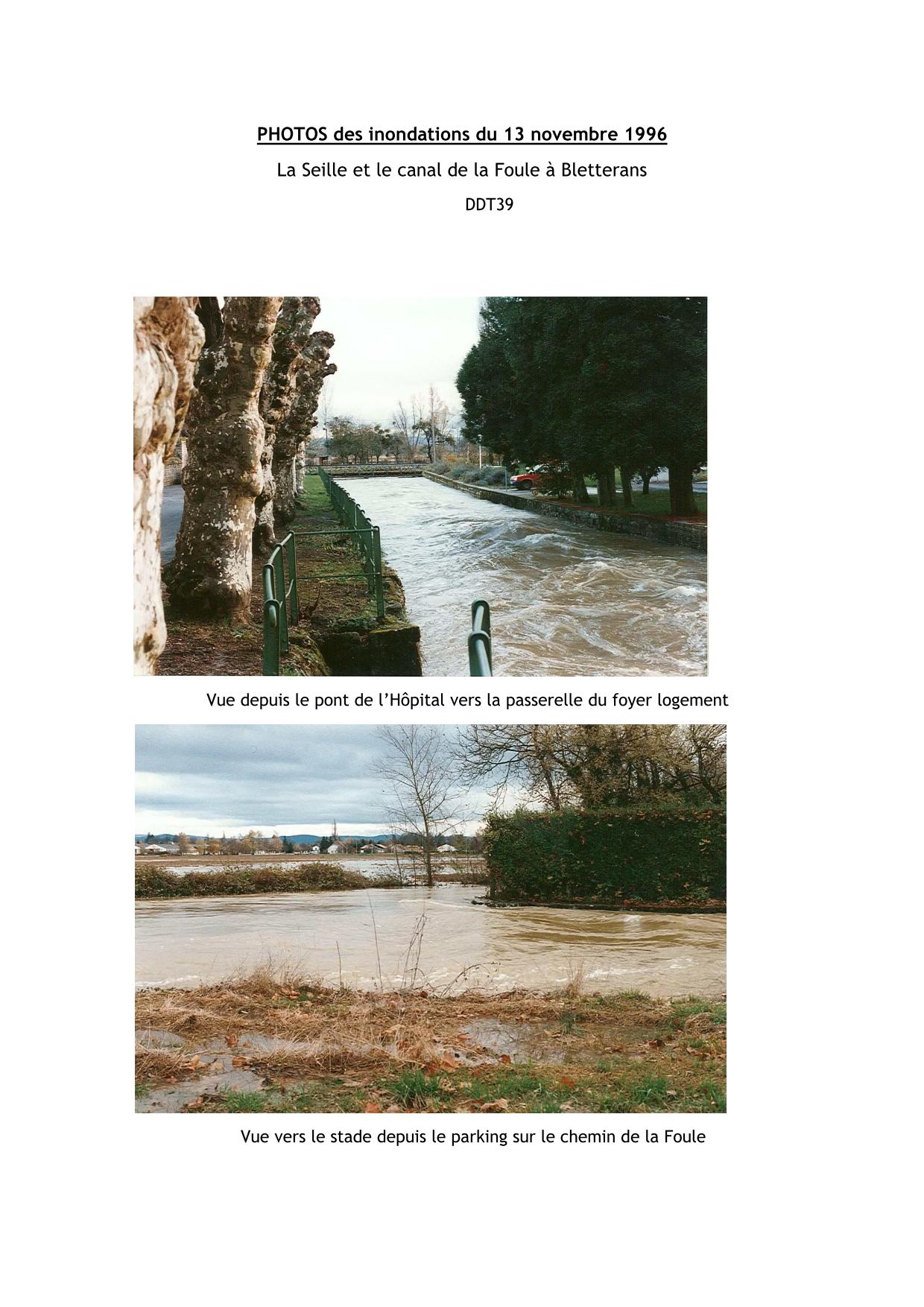 Photos des inondations du 13 novembre 1996, la Seille à Bletterans