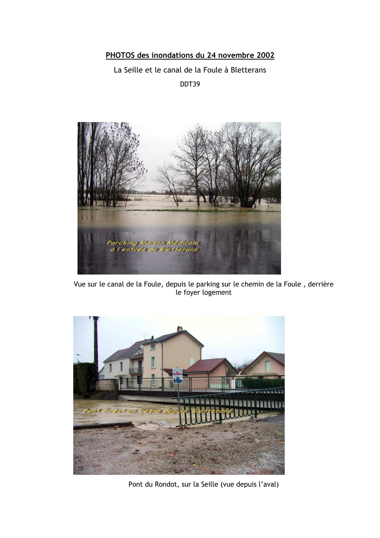 Photos des inondations du 24 novembre 2002, la Seille, le canal de la Foule à Bletterans