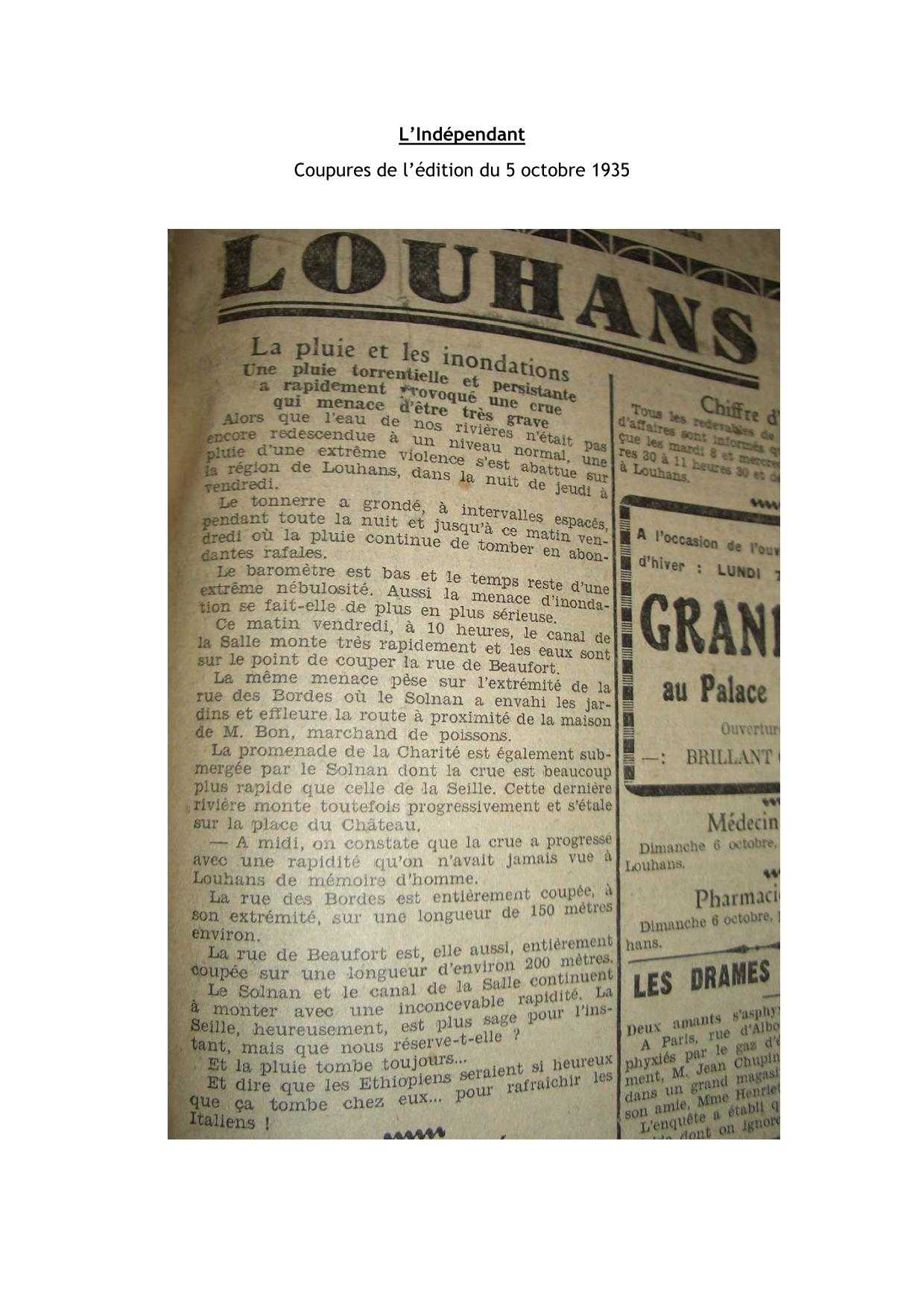 L'indépendant – Coupures de l'édition du 5 octobre 1935