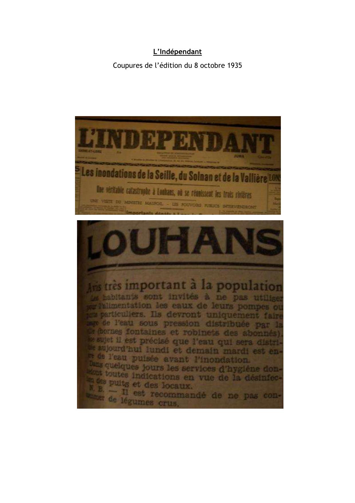 L'indépendant – Coupures de l'édition du 8 octobre 1935