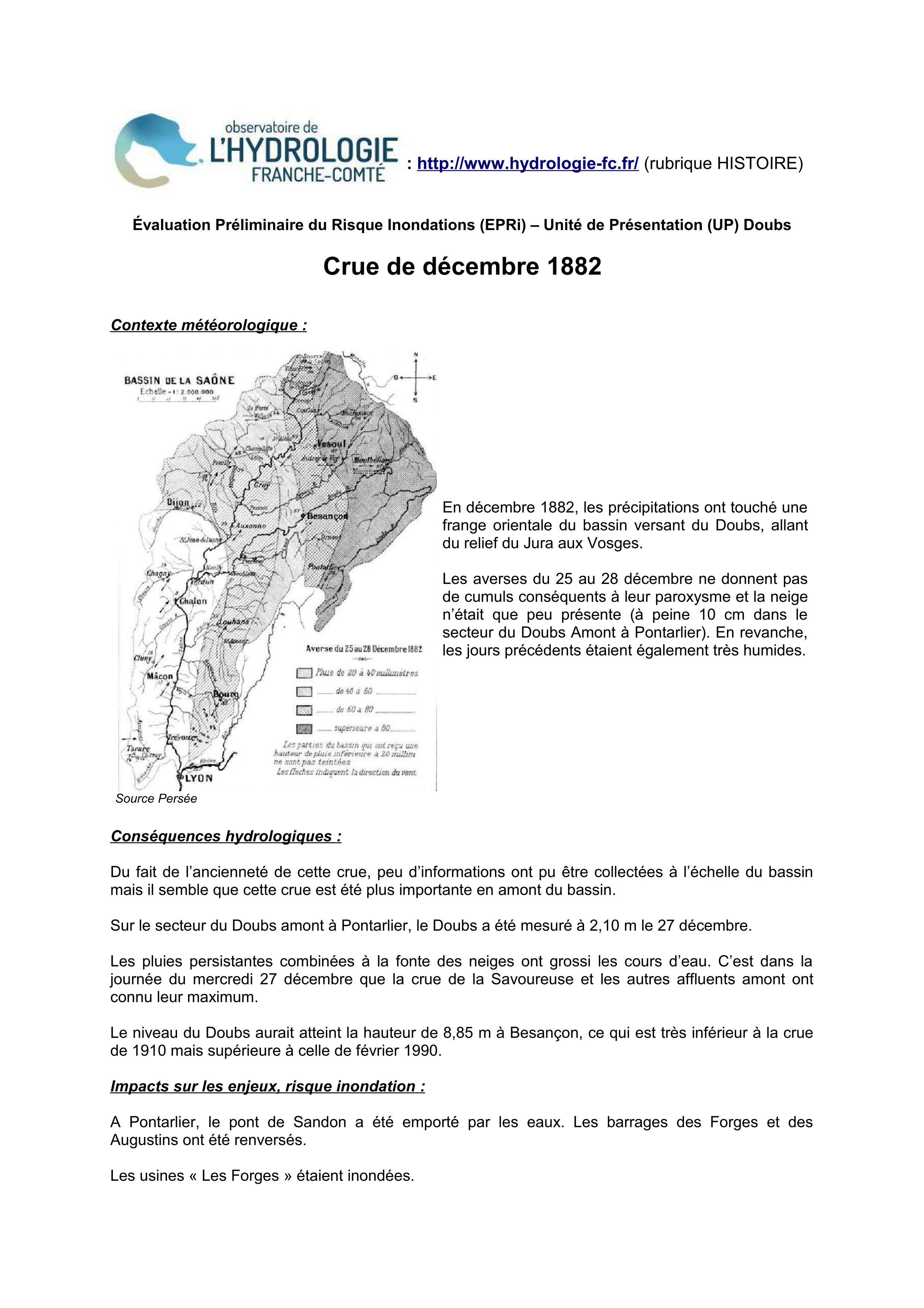 Synthèse sur la crue de décembre 1882