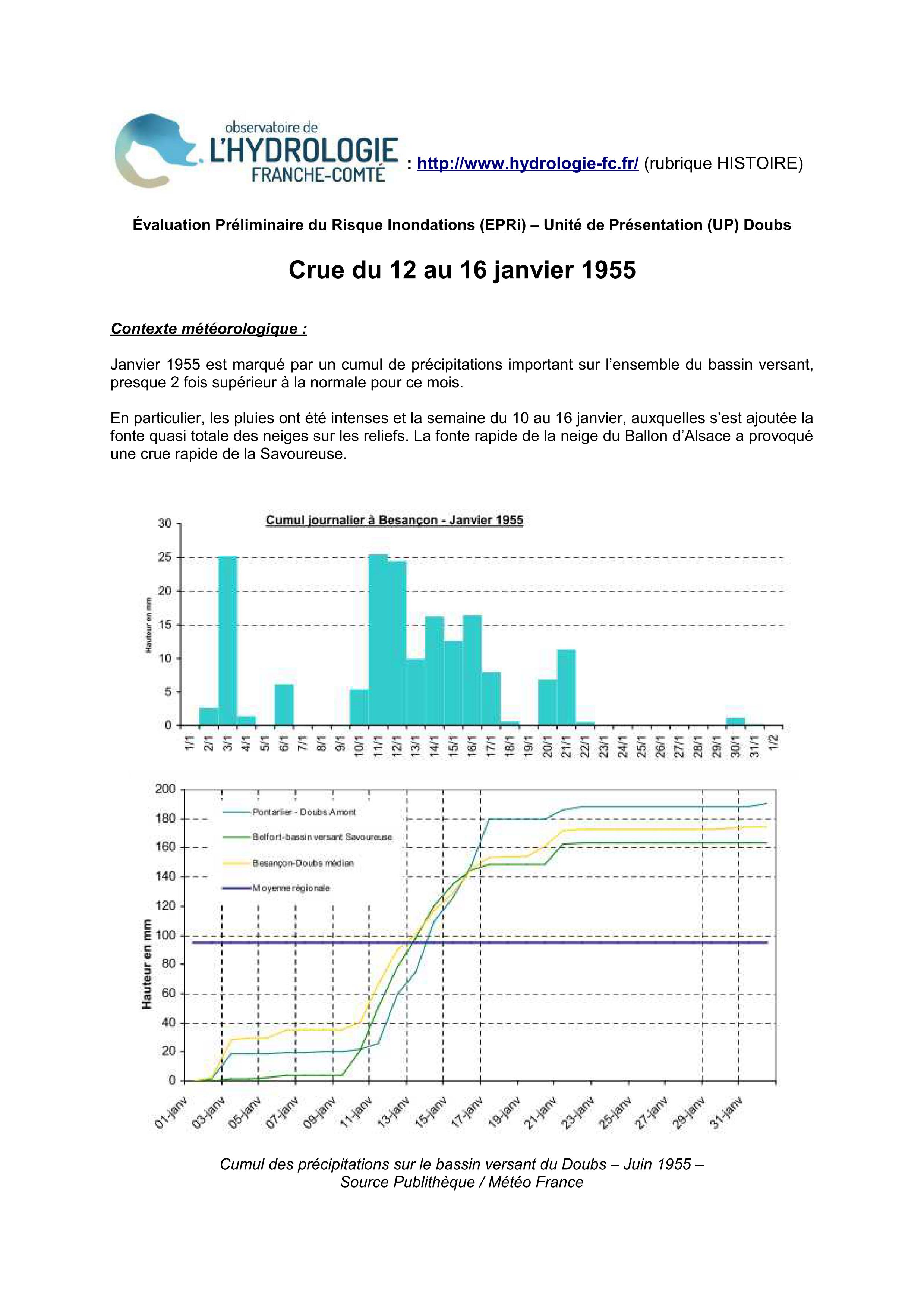 Synthèse sur la crue de janvier 1955