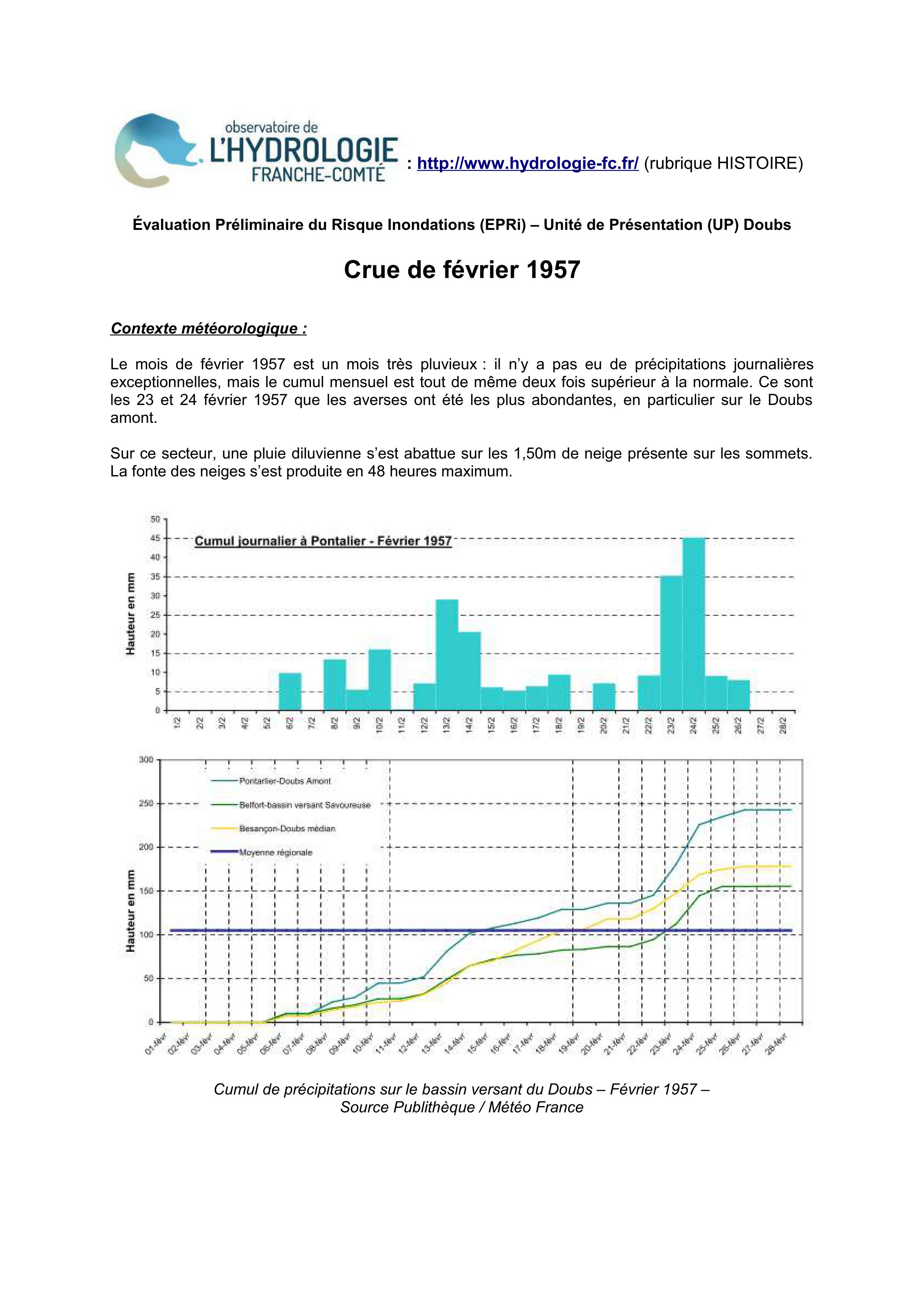 Synthèse sur la crue de février 1957