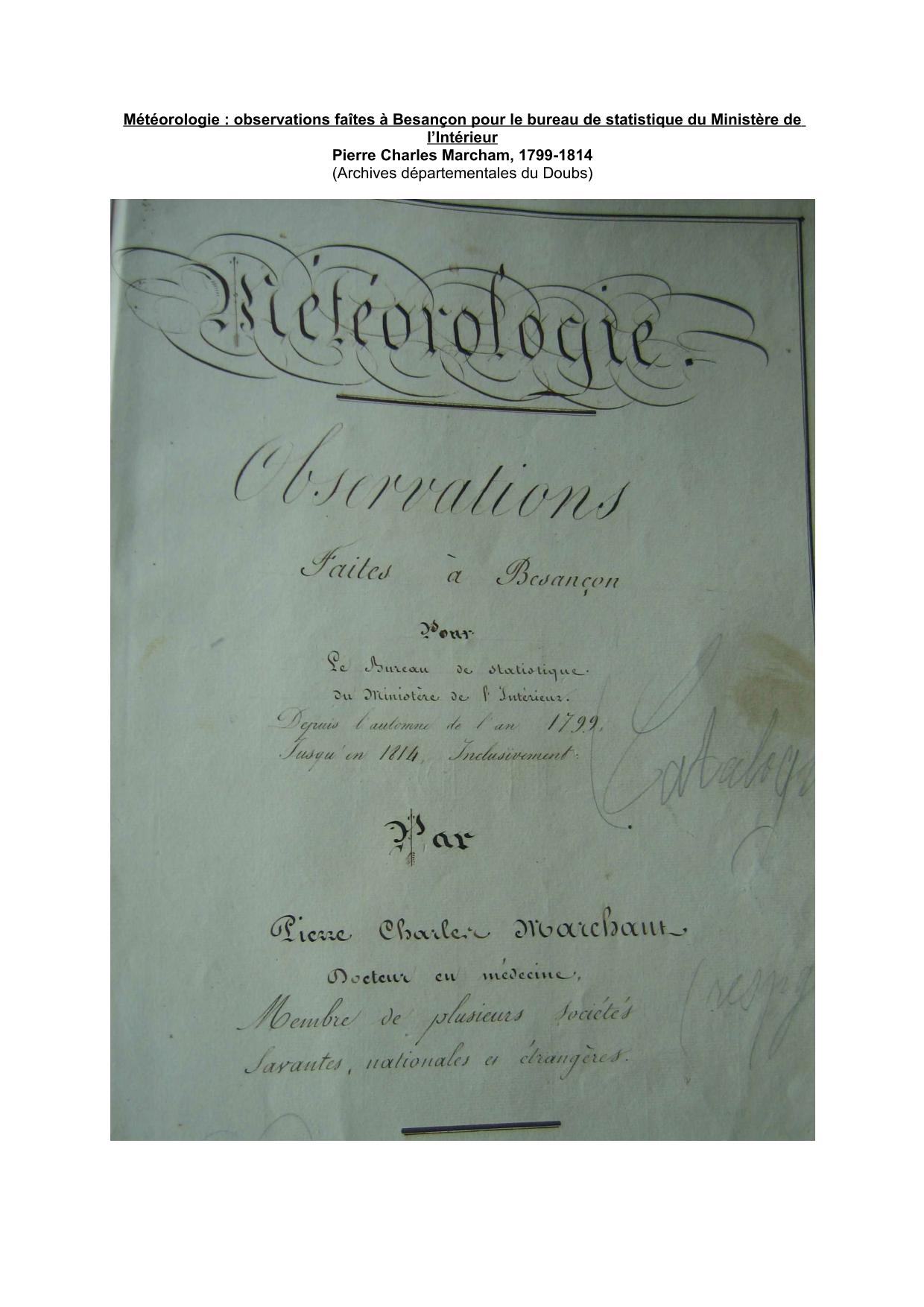 Météorologie : observations faites a Besançon - 1801           