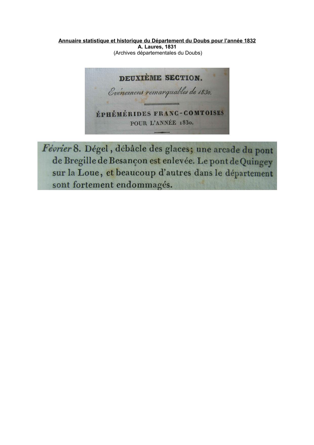 Annuaire statistique et historique du Département du Doubs pour l'année 1832           