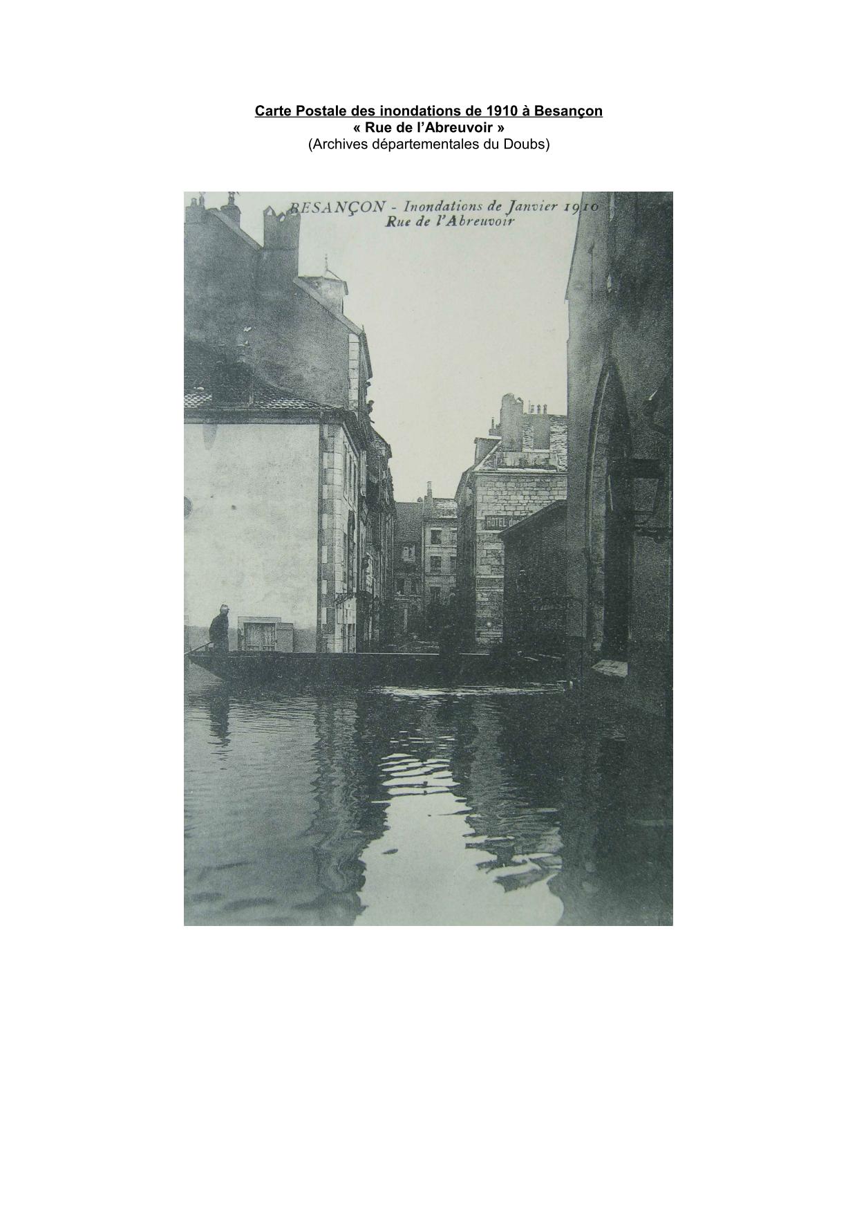 Carte Postale des inondations de 1910 a Besançon : rue de l'Abreuvoir           