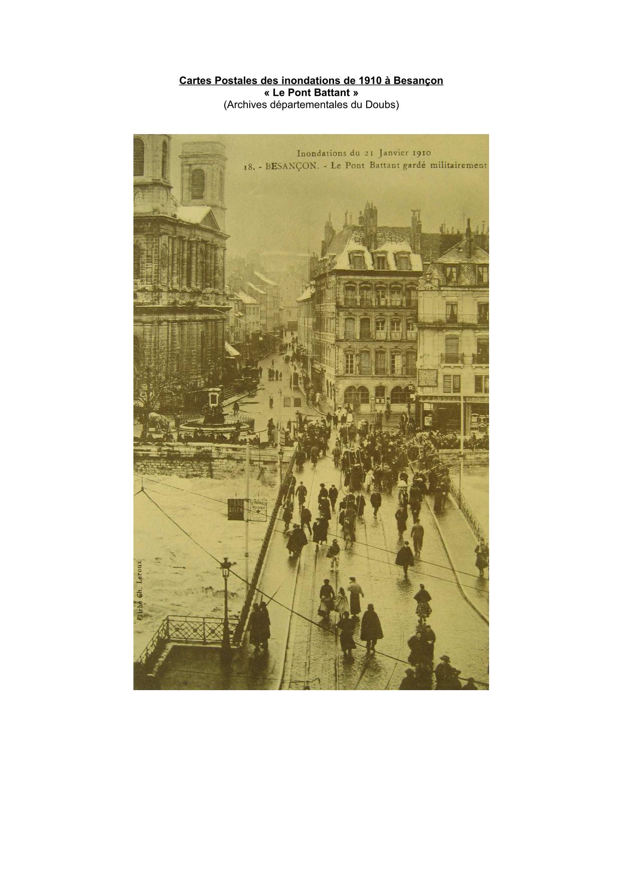 Cartes Postales des inondations de 1910 a Besançon : le pont Battant           