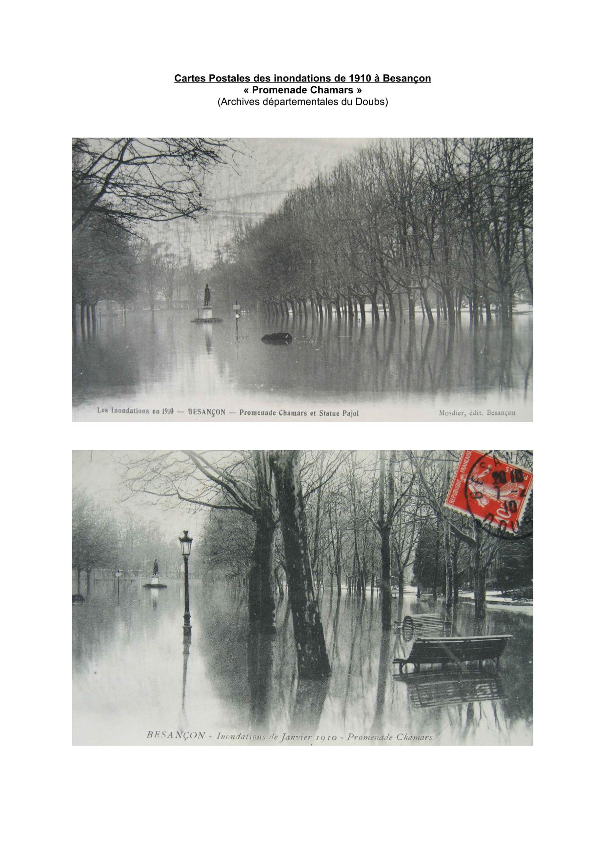 Cartes Postales des inondations de 1910 a Besançon : promenade Chamars           