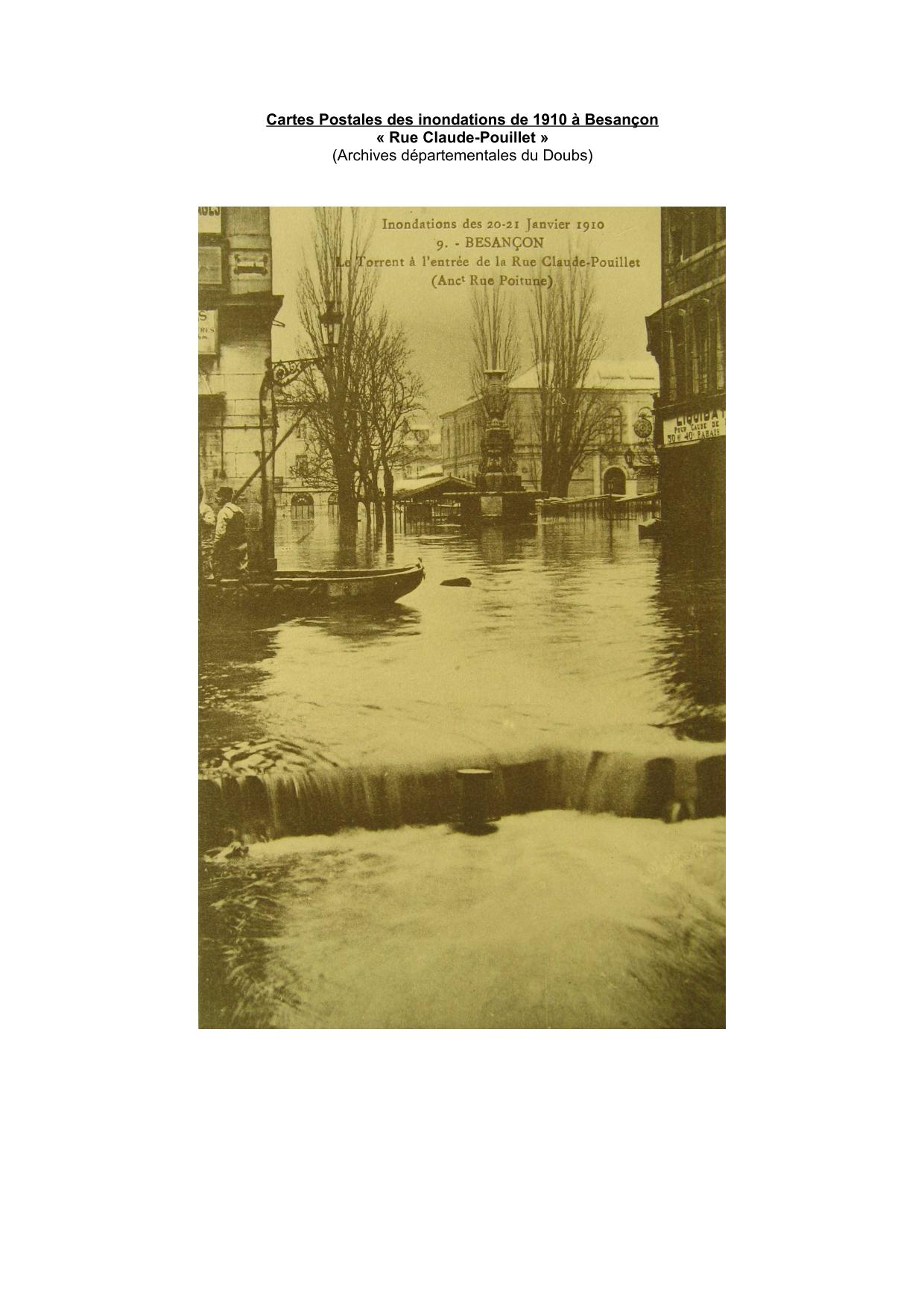 Cartes Postales des inondations de 1910 a Besançon : rue Claude-Pouillet           