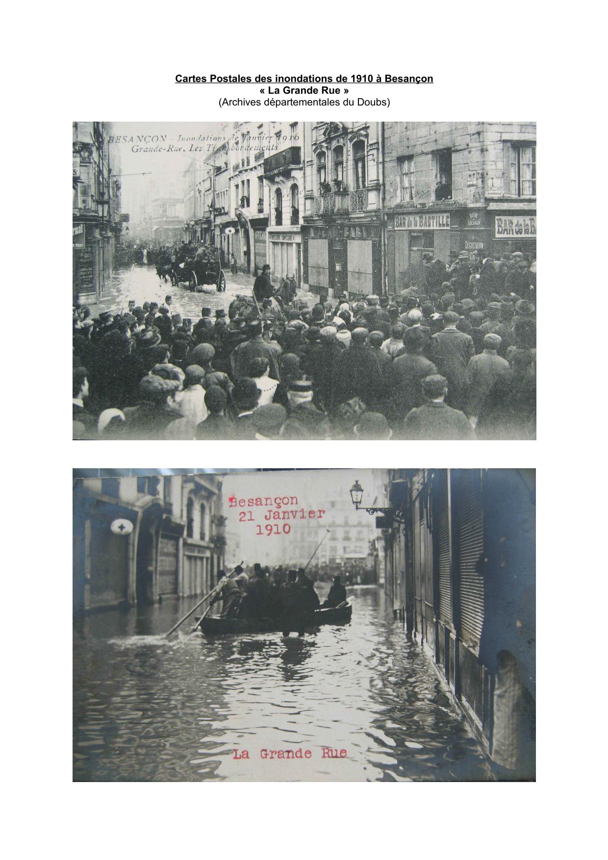 Cartes Postales des inondations de 1910 a Besançon : la Grande Rue           