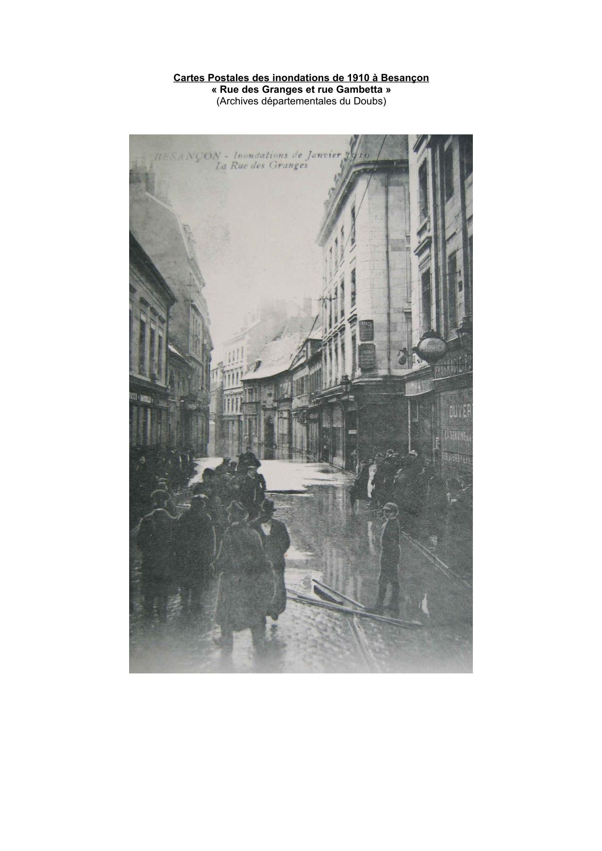 Cartes Postales des inondations de 1910 a Besançon : rue des Granges et Gambetta           