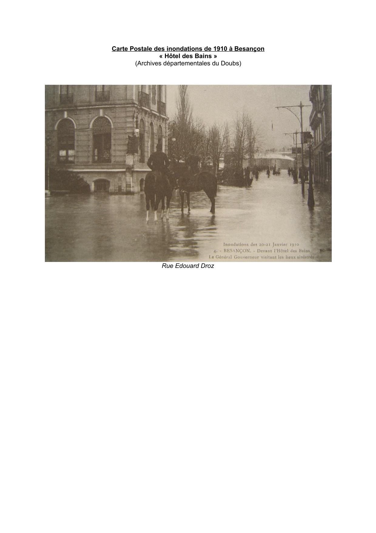 Carte Postale des inondations de 1910 a Besançon : Hôtel des Bains           