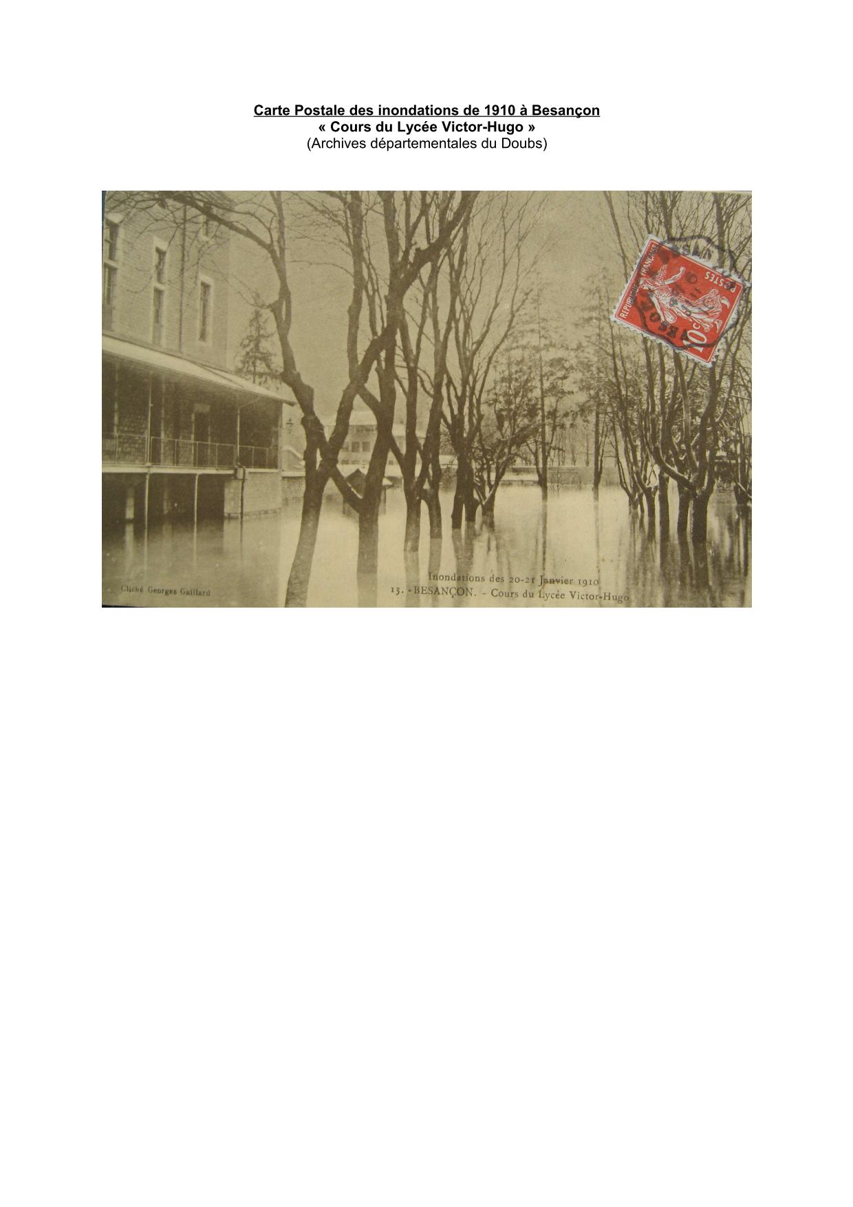 Carte Postale des inondations de 1910 a Besançon : Lycée Victor-Hugo           