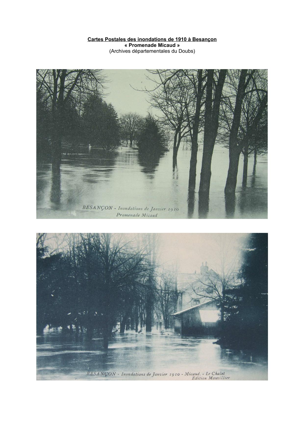 Cartes Postales des inondations de 1910 a Besançon : promenade Micaud           