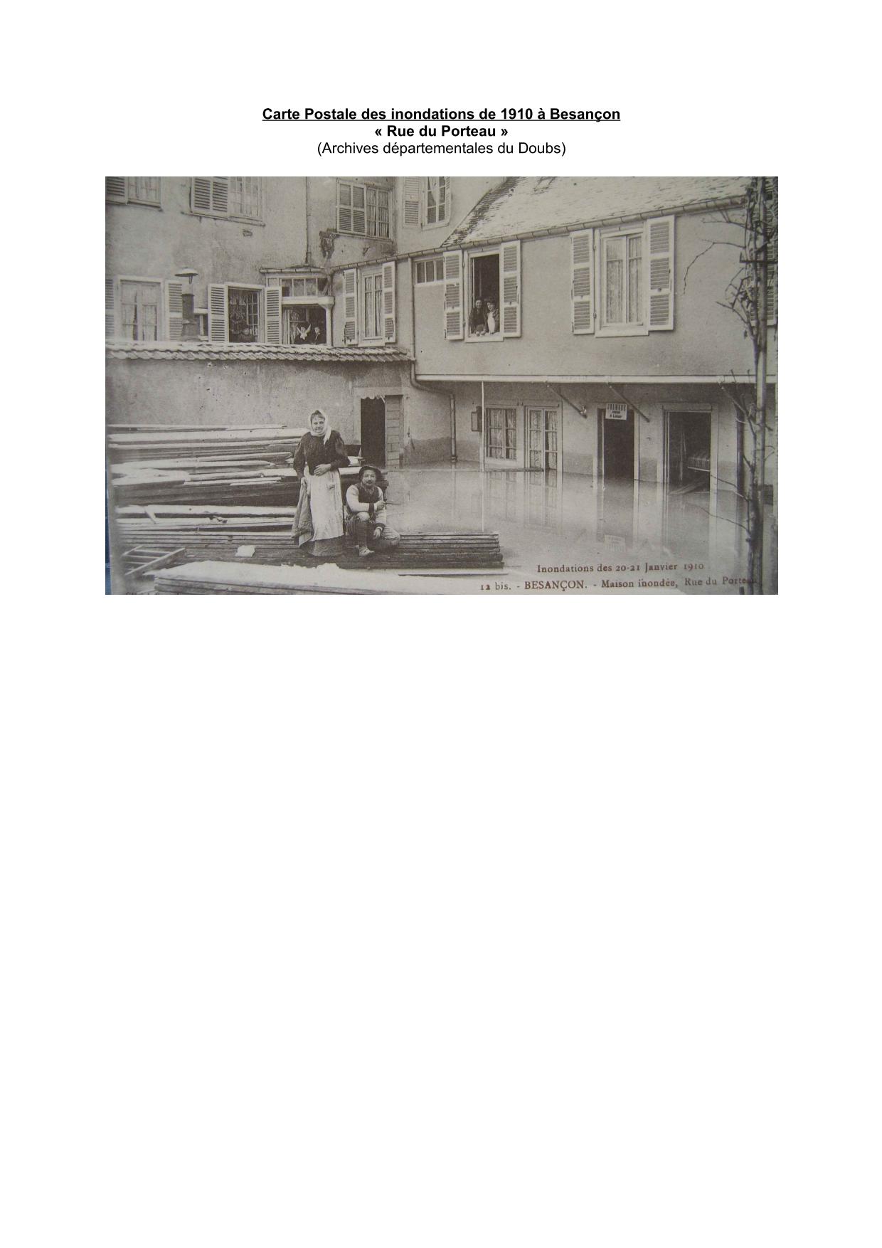 Carte Postale des inondations de 1910 a Besançon : rue du Porteau           