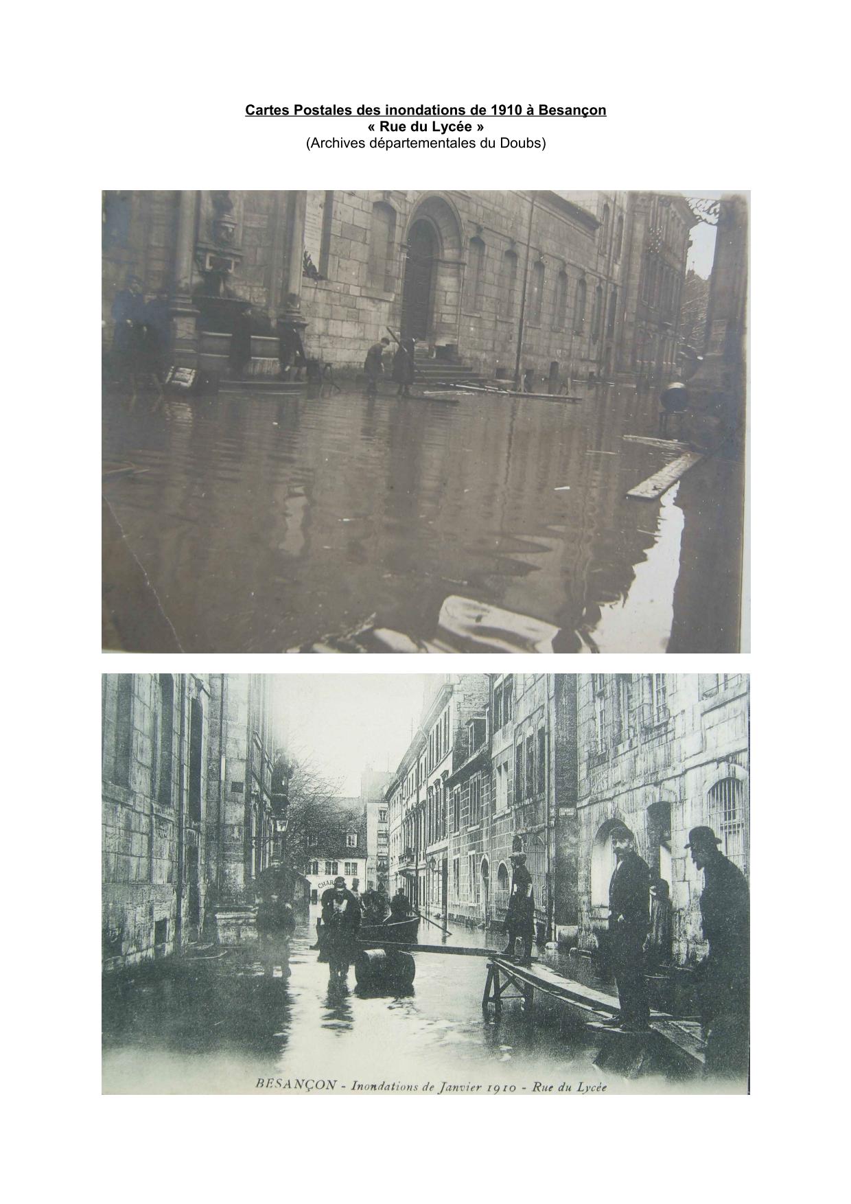 Cartes Postales des inondations de 1910 a Besançon : rue du Lycée           