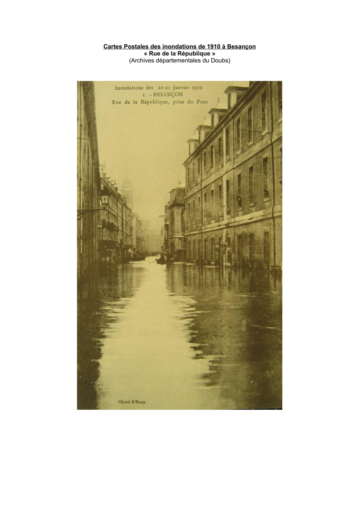 Cartes Postales des inondations de 1910 a Besançon : rue de la République           