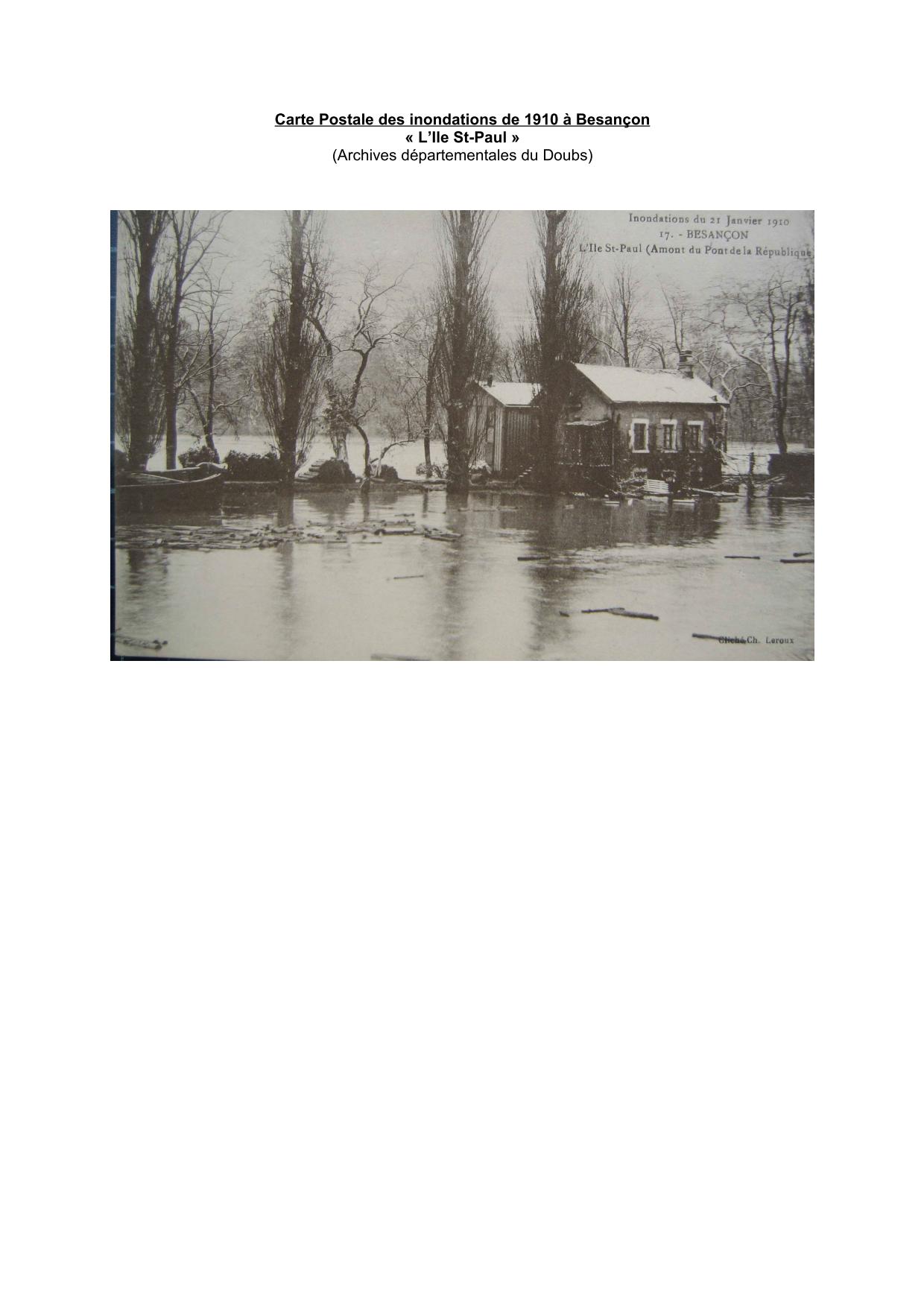 Carte Postale des inondations de 1910 a Besançon : Ile St-Paul           