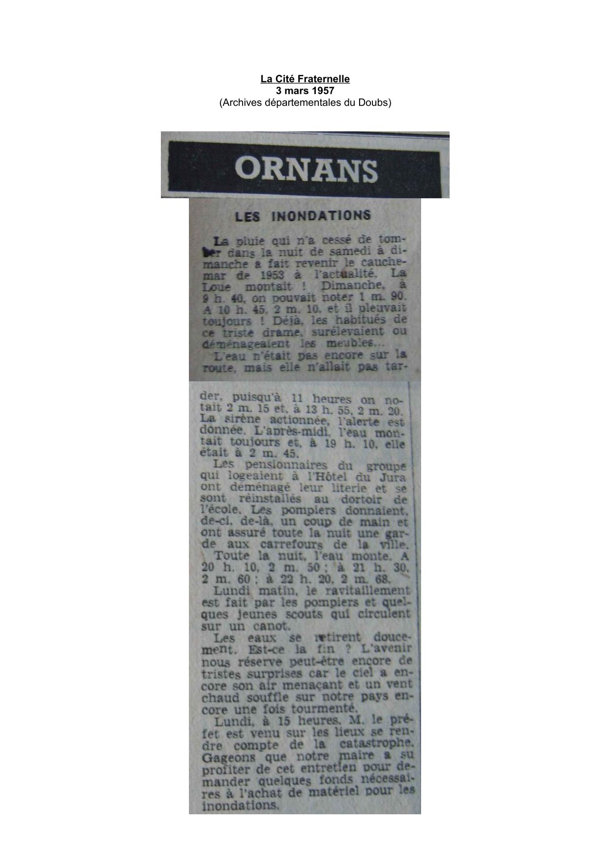 Journal - La Cite Fraternelle - 1957 – Ornans