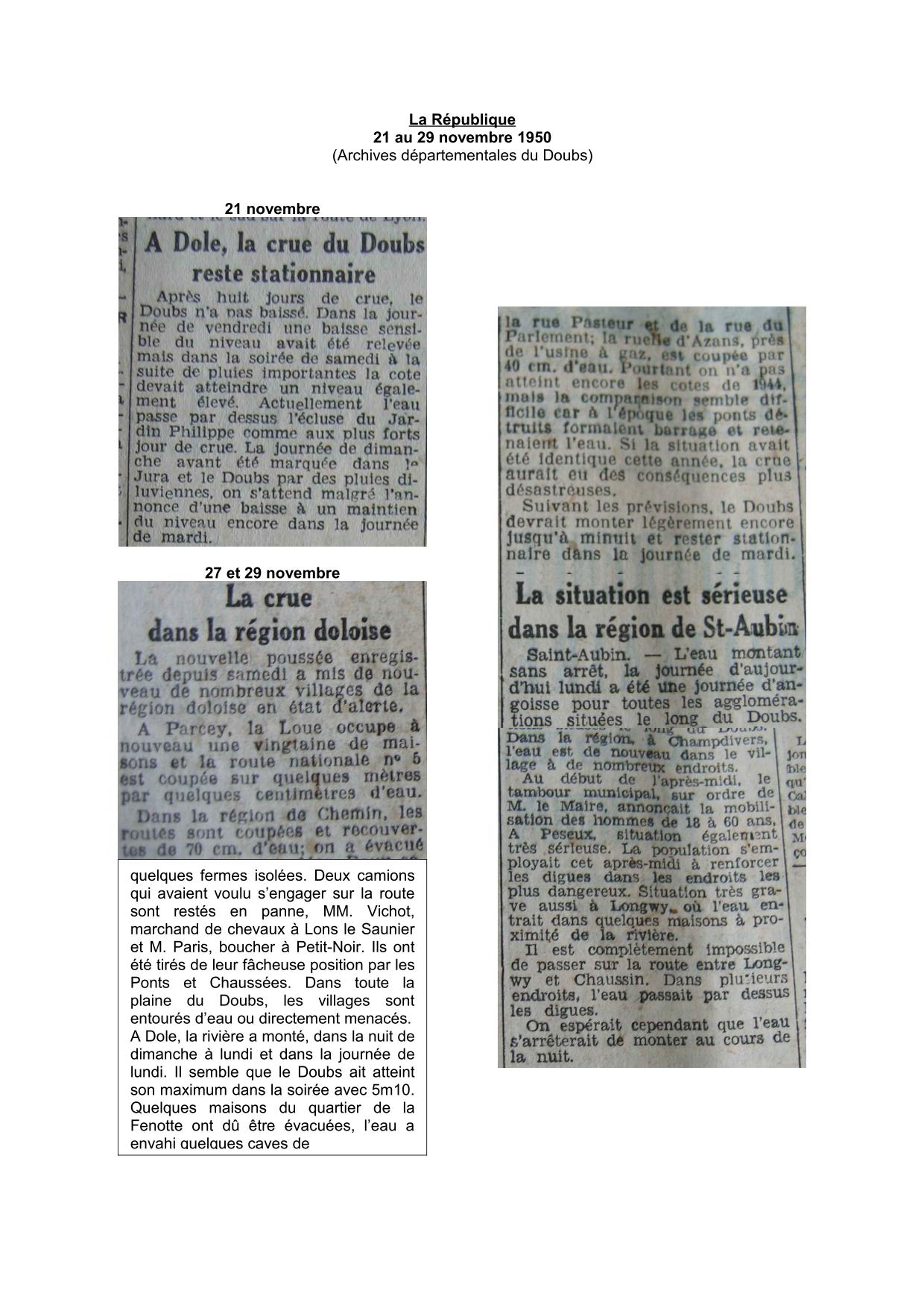 Journal - La République - 1950 - Situation dans la région Doloise