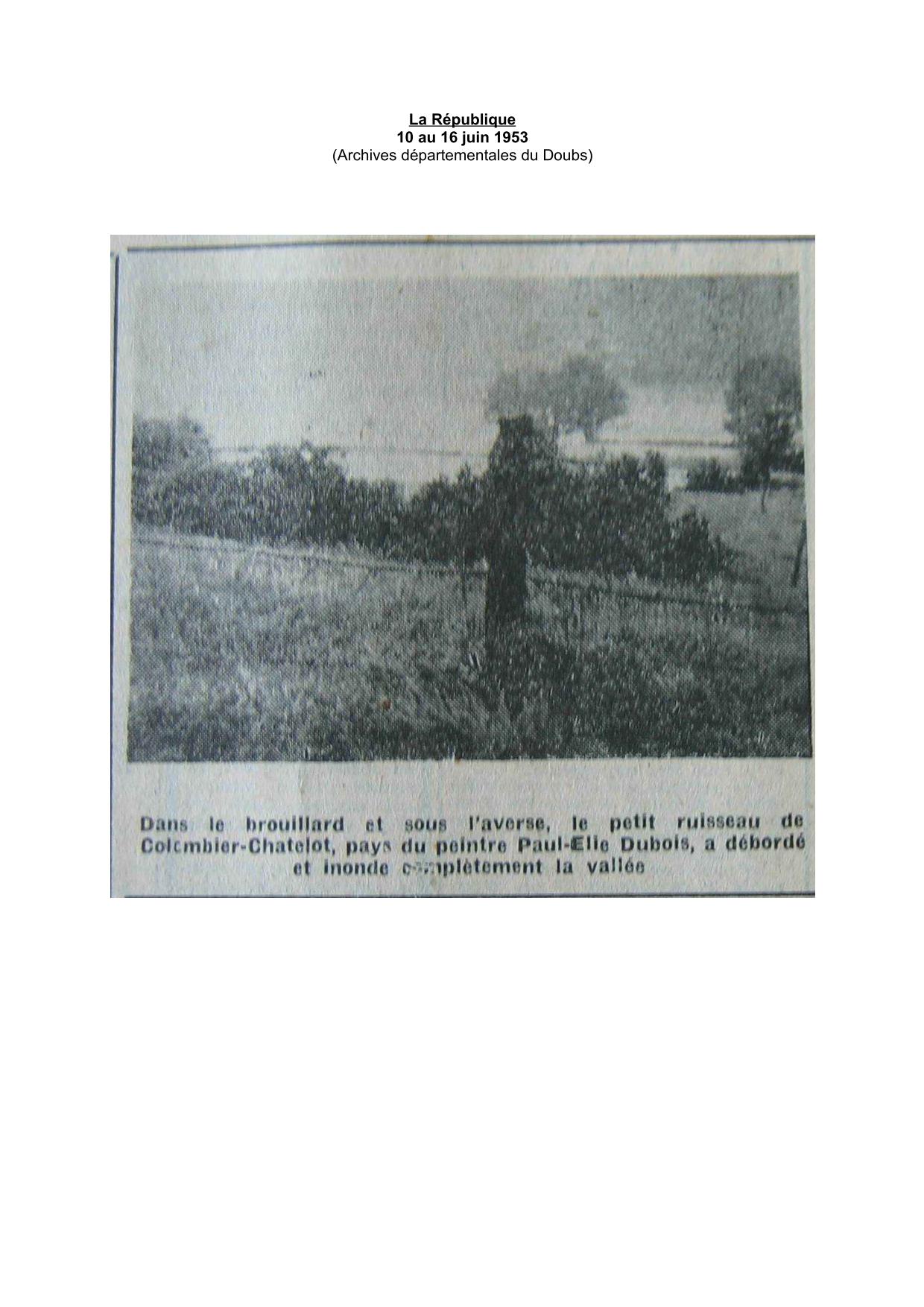 Journal - La République - 1953 - Colombier Chatelot