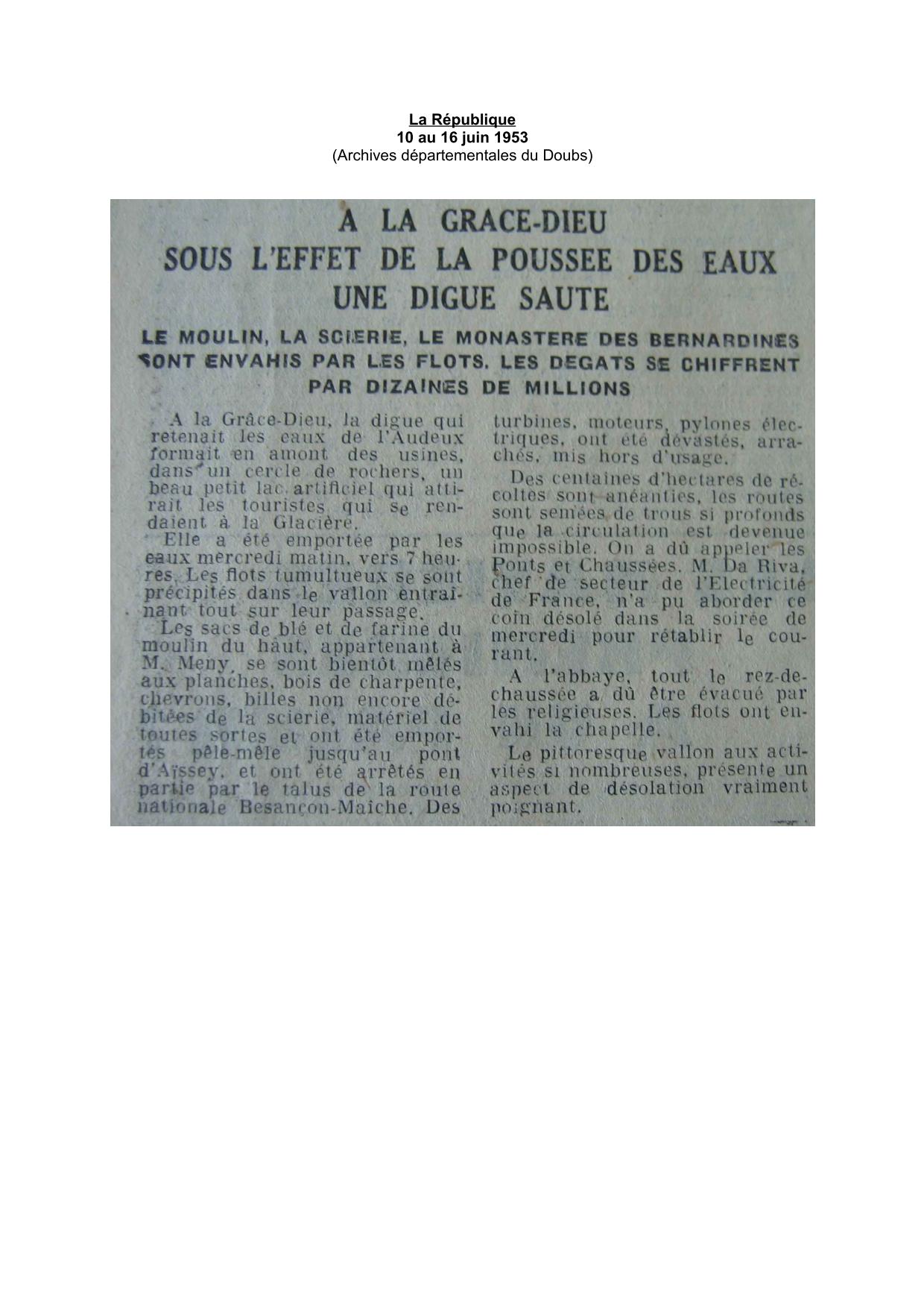 Journal - La République - 1953 - La Grace Dieu