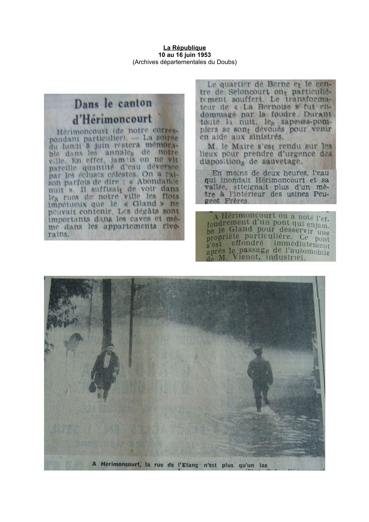 Journal - La République - 1953 - Herimoncourt et Seloncourt