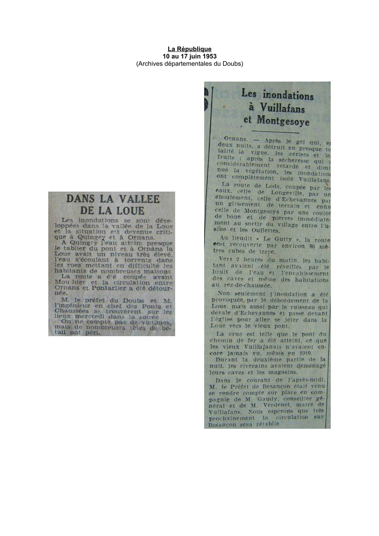 Journal - La République - 1953 – Vallée de la Loue