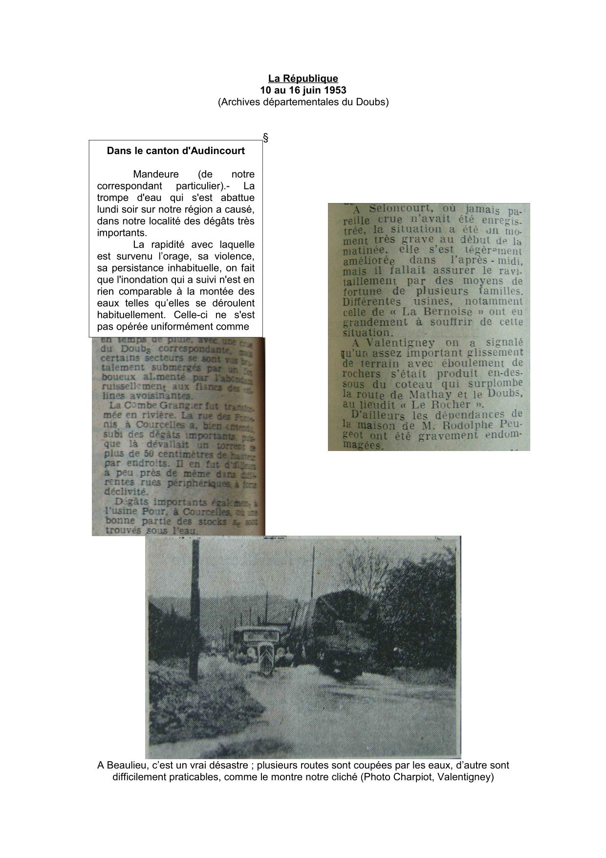 Journal - La République - 1953 - Mandeure et Pays de Montbeliard