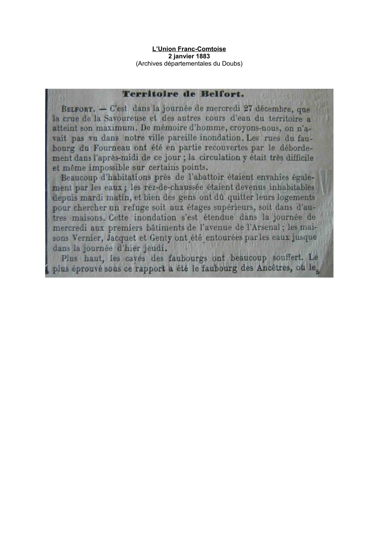 Journal - L'Union Franc-Comtoise - 1882 - Belfort   