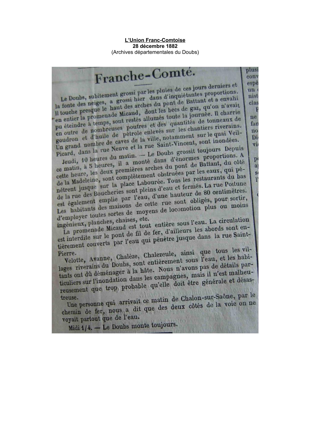 Journal - L'Union Franc-Comtoise - 1882 - Besançon – 27 décembre