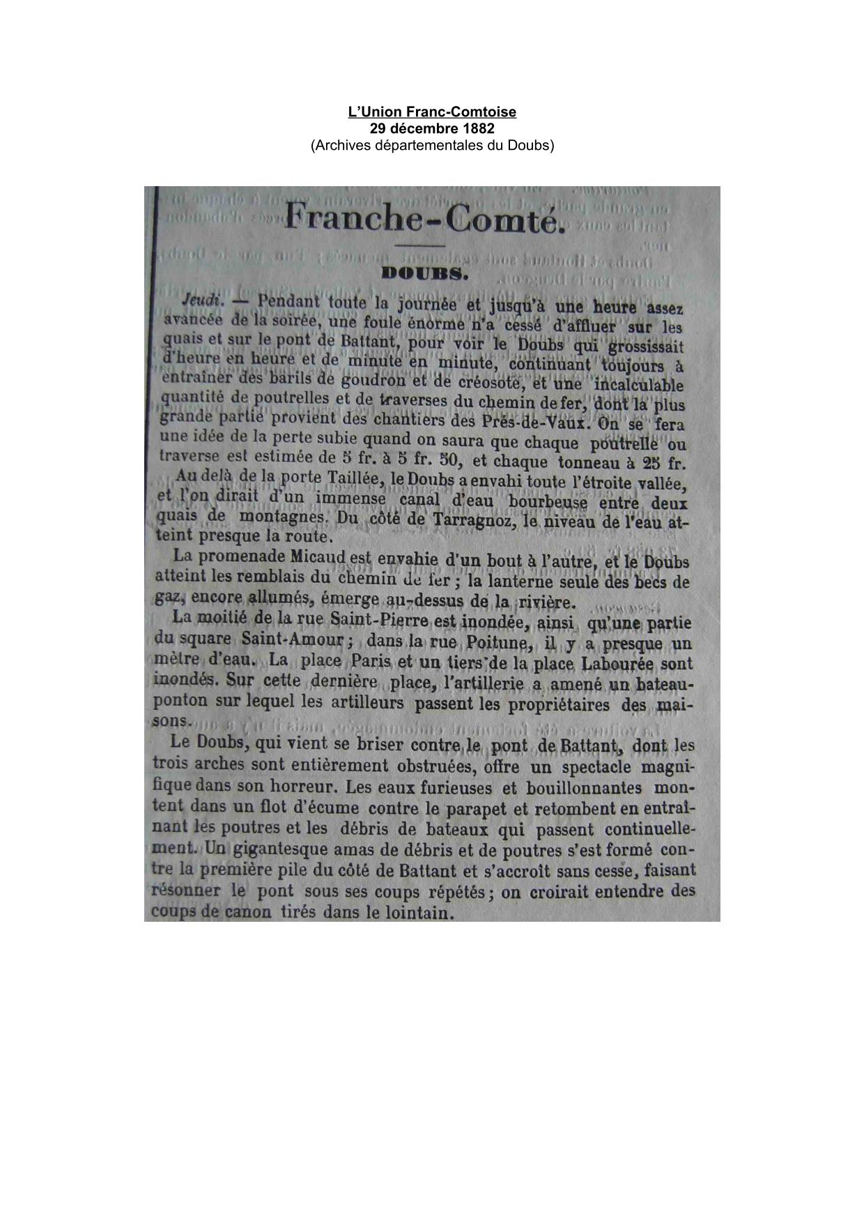 Journal - L'Union Franc-Comtoise - 1882 - Besançon - 28 décembre