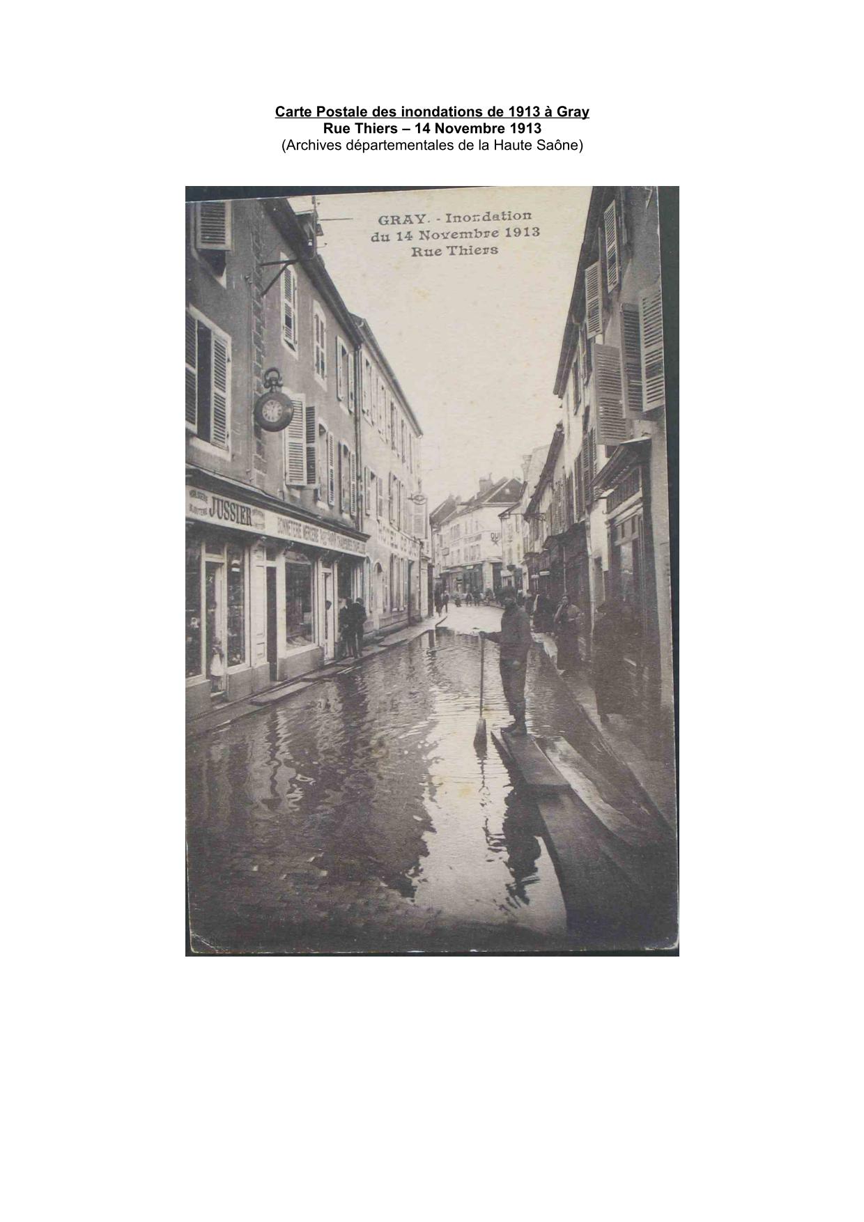 Carte Postale des inondations de 1913 à Gray - Rue Thiers