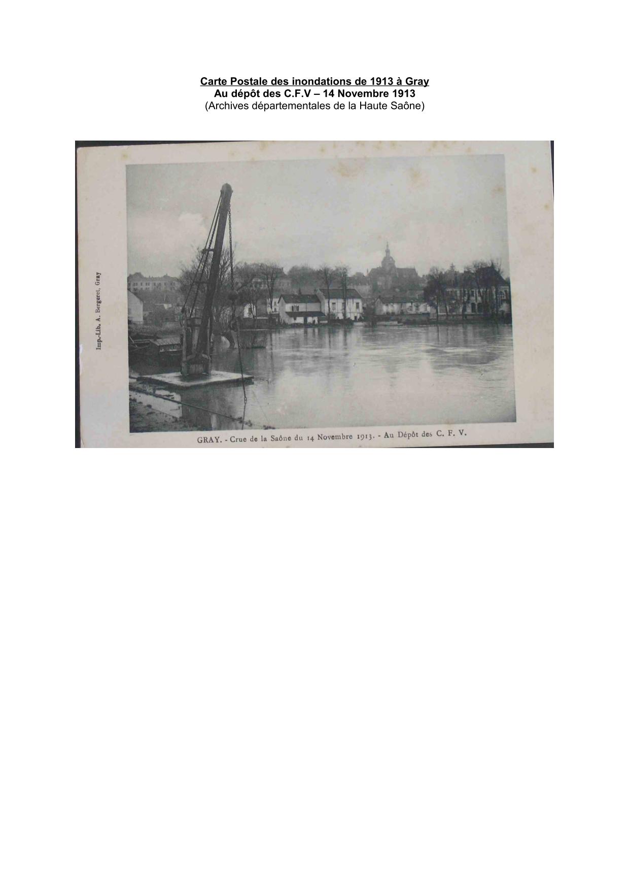 Carte Postale des inondations de 1913 à Gray - Au dépôt des C.F.V