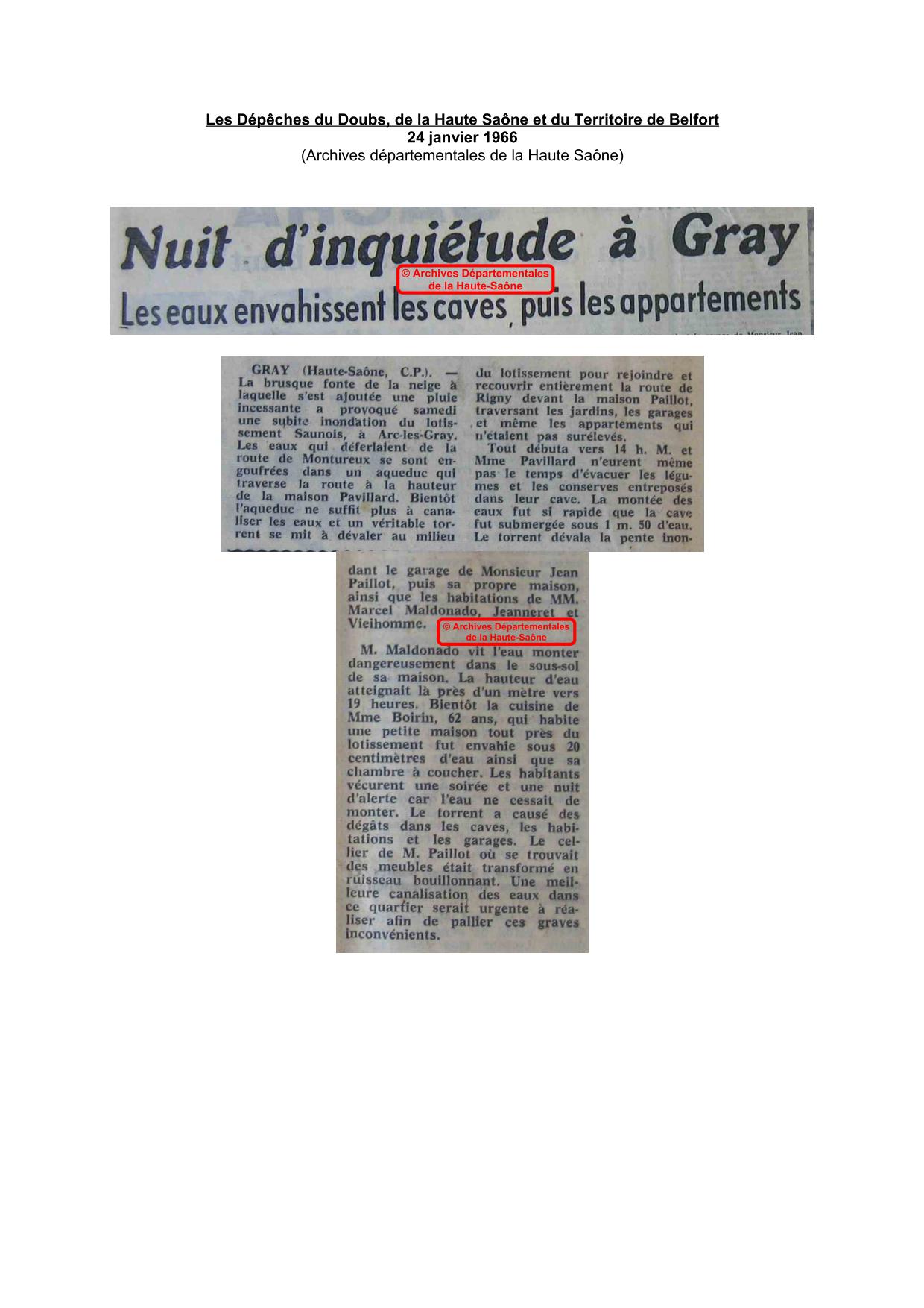 Journal - Les Dépêches du Doubs, de la Haute Saône et du Territoire de Belfort - 1966 – Gray