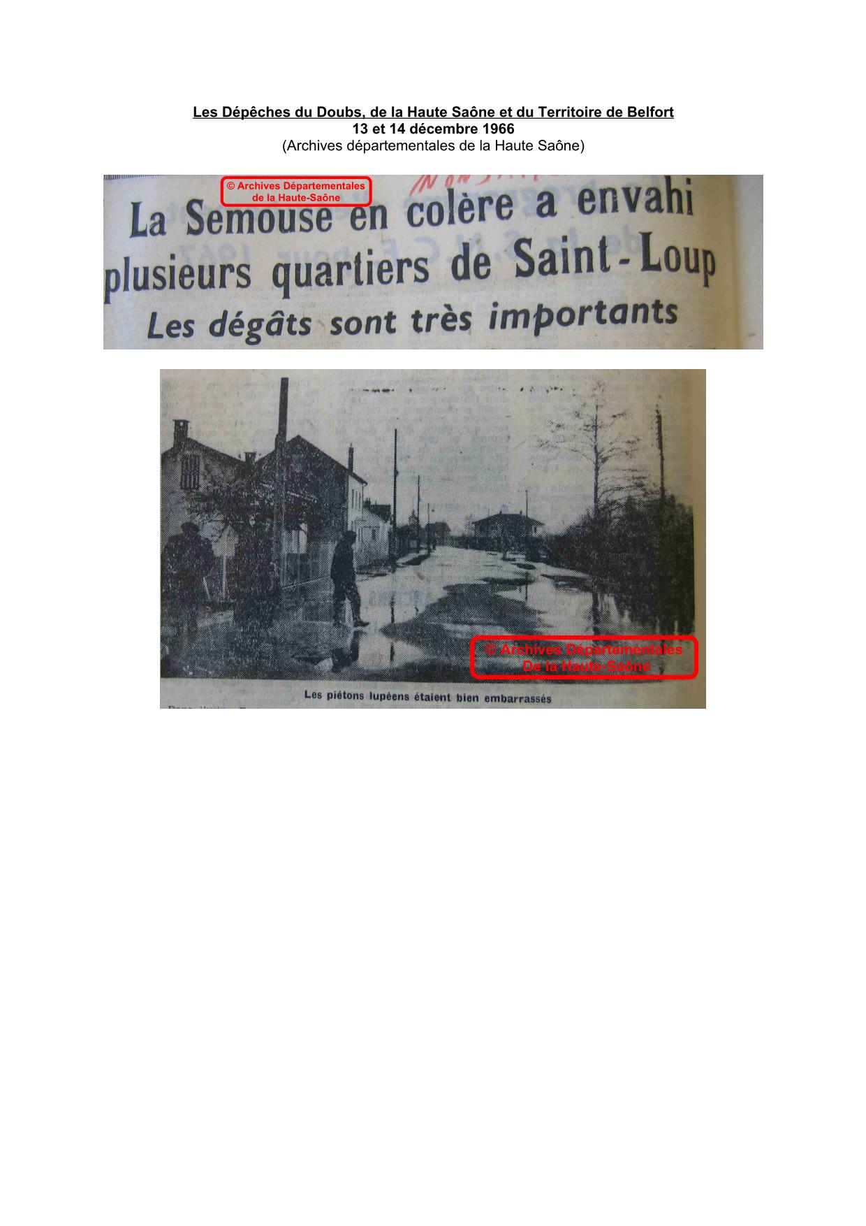 Journal - Les Dépêches du Doubs, de la Haute Saône et du Territoire de Belfort - 1966 - Saint Loup