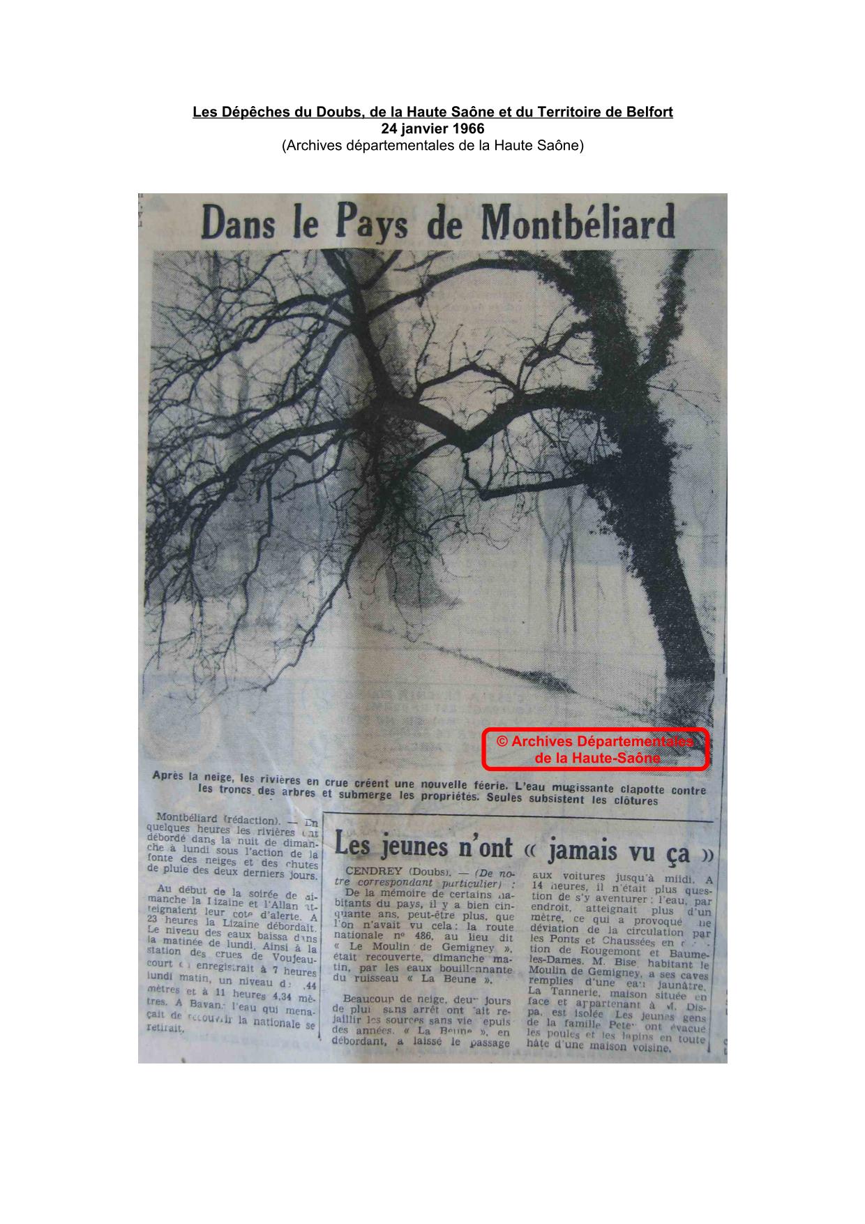 Journal - Les Dépêches du Doubs, de la Haute Saône et du Territoire de Belfort - 1966 - Pays de Montbéliard