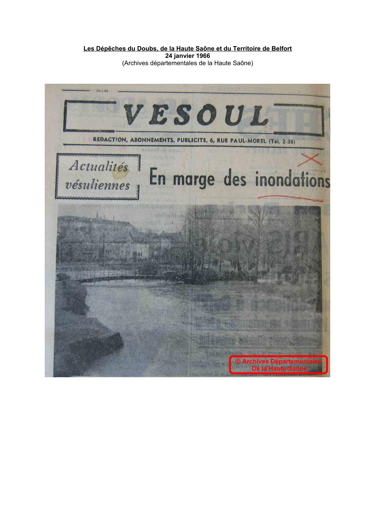 Journal - Les Dépêches du Doubs, de la Haute Saône et du Territoire de Belfort - 1966 – Vesoul