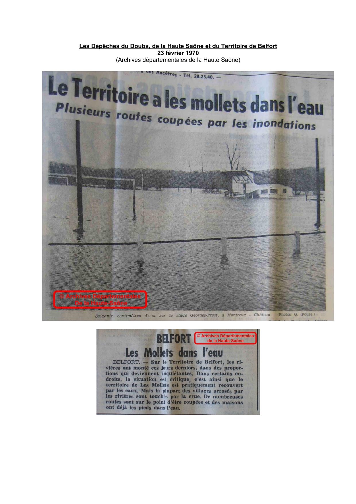 Journal - Les Dépêches du Doubs, de la Haute Saône et du Territoire de Belfort - 1970 - Territoire de Belfort