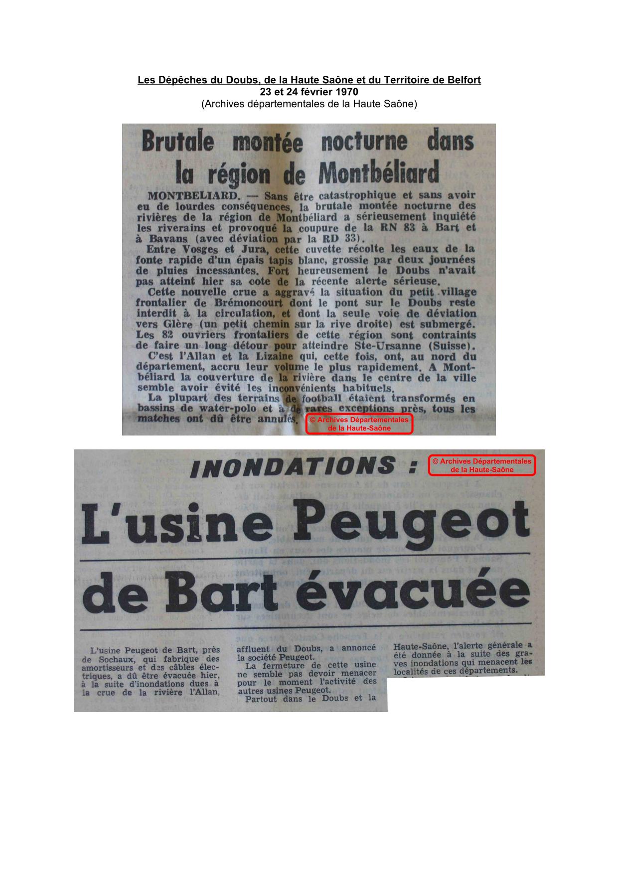 Journal - Les Dépêches du Doubs, de la Haute Saône et du Territoire de Belfort - 1970 - Pays de Montbéliard