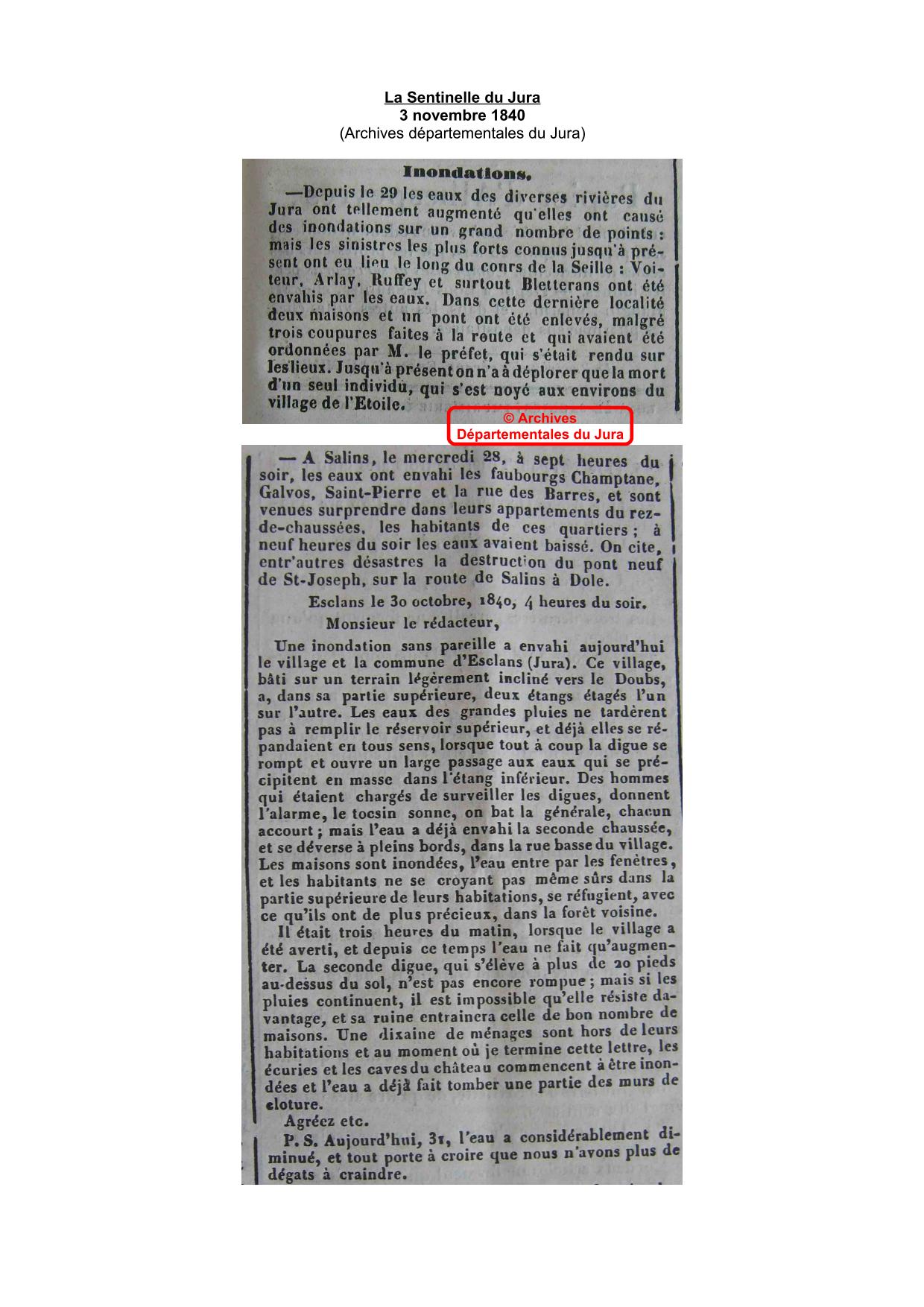 Journal - La Sentinelle du Jura - 1840 - Jura, partie 1