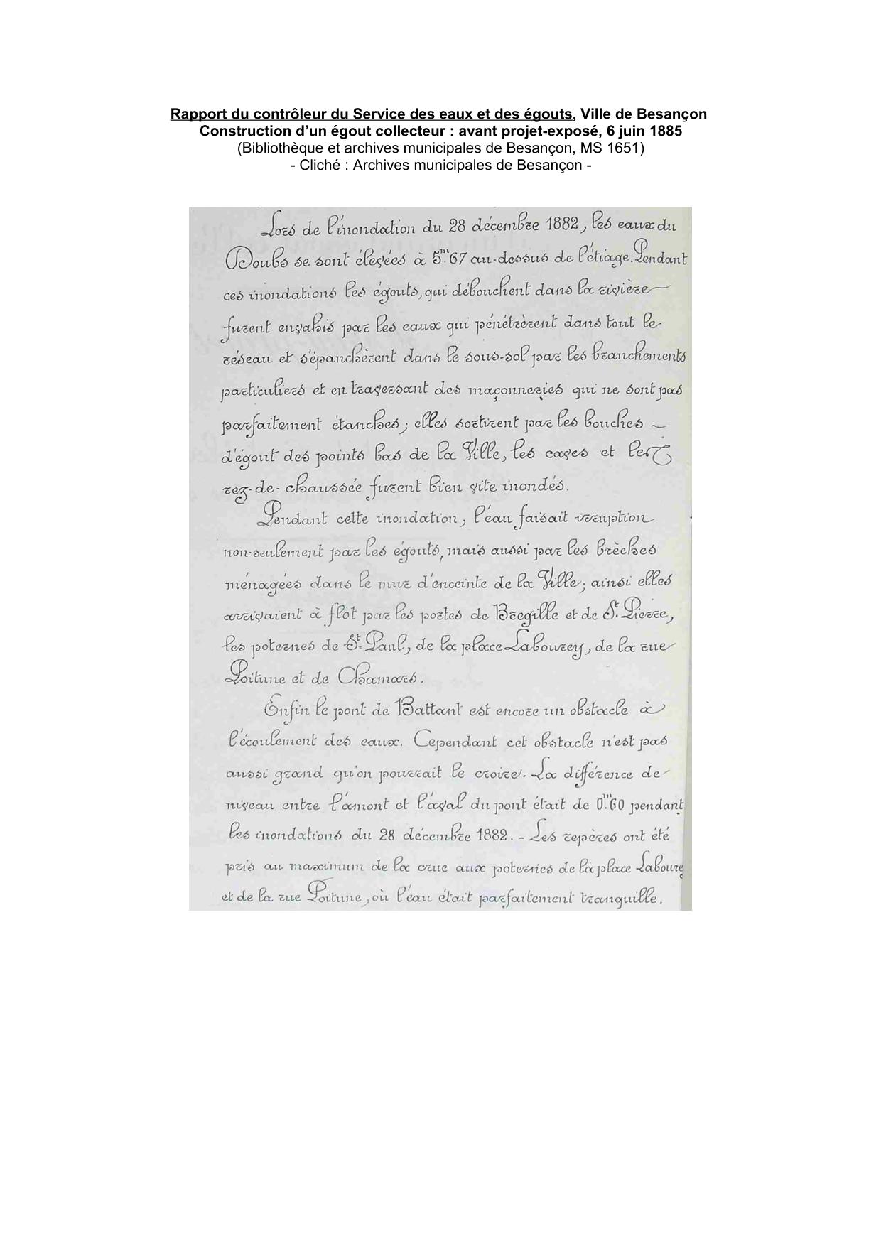 Rapport du contrôleur du Service des eaux et des égouts – décembre 1882           