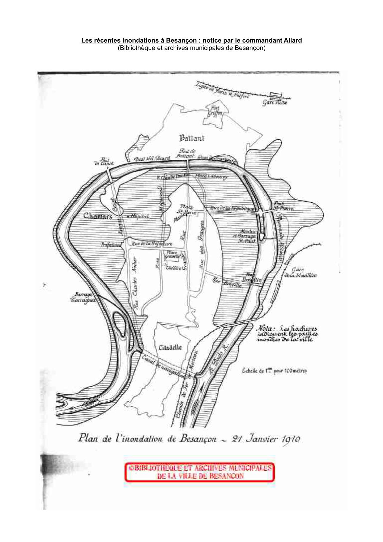 Les récentes inondations à Besançon : notice par le commandant Allard