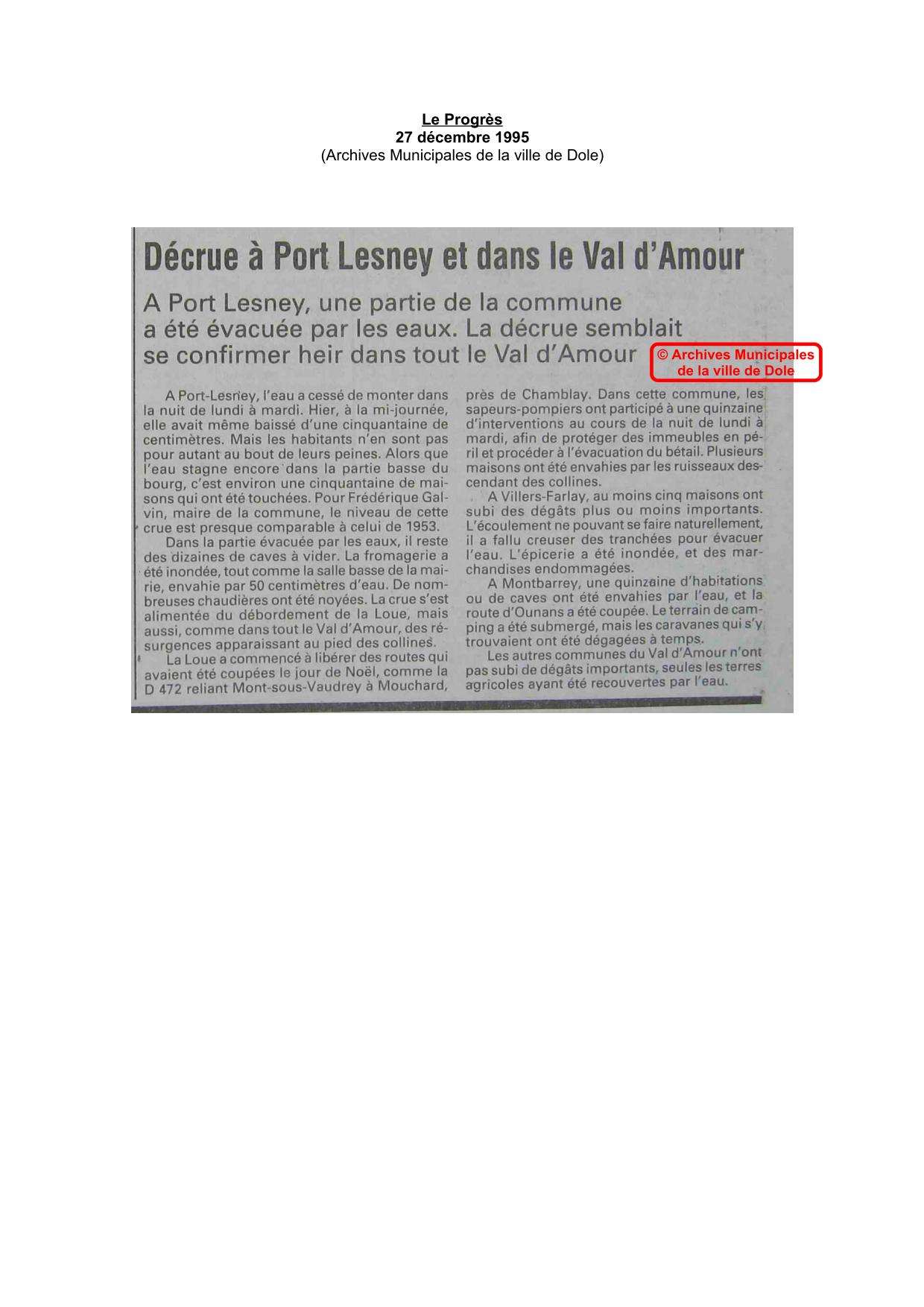 Journal - Le Progrès - 1996 - Val d'Amour