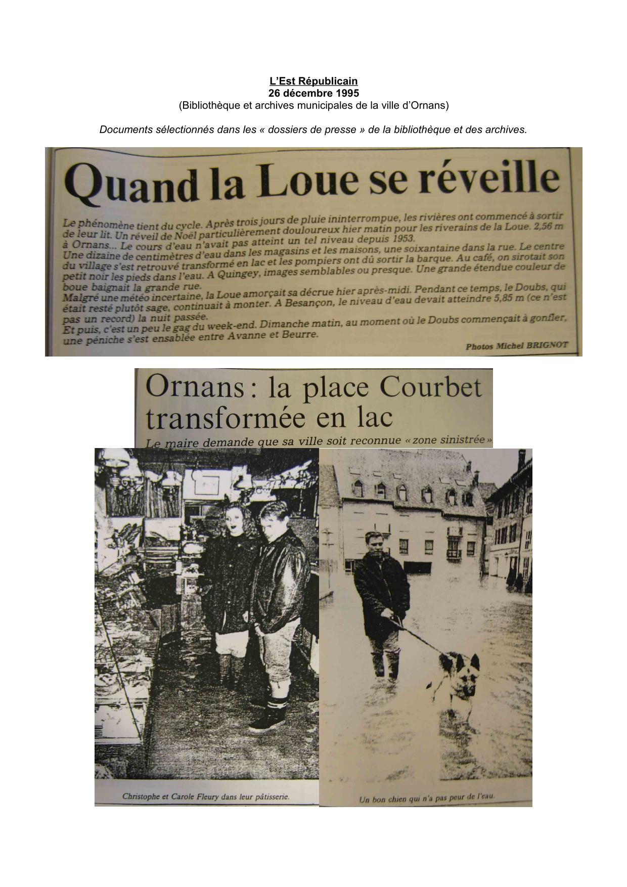 Articles de Presse (journaux ou autres périodiques), l'Est Républicain, décembre 1995 - Ornans - partie 1           