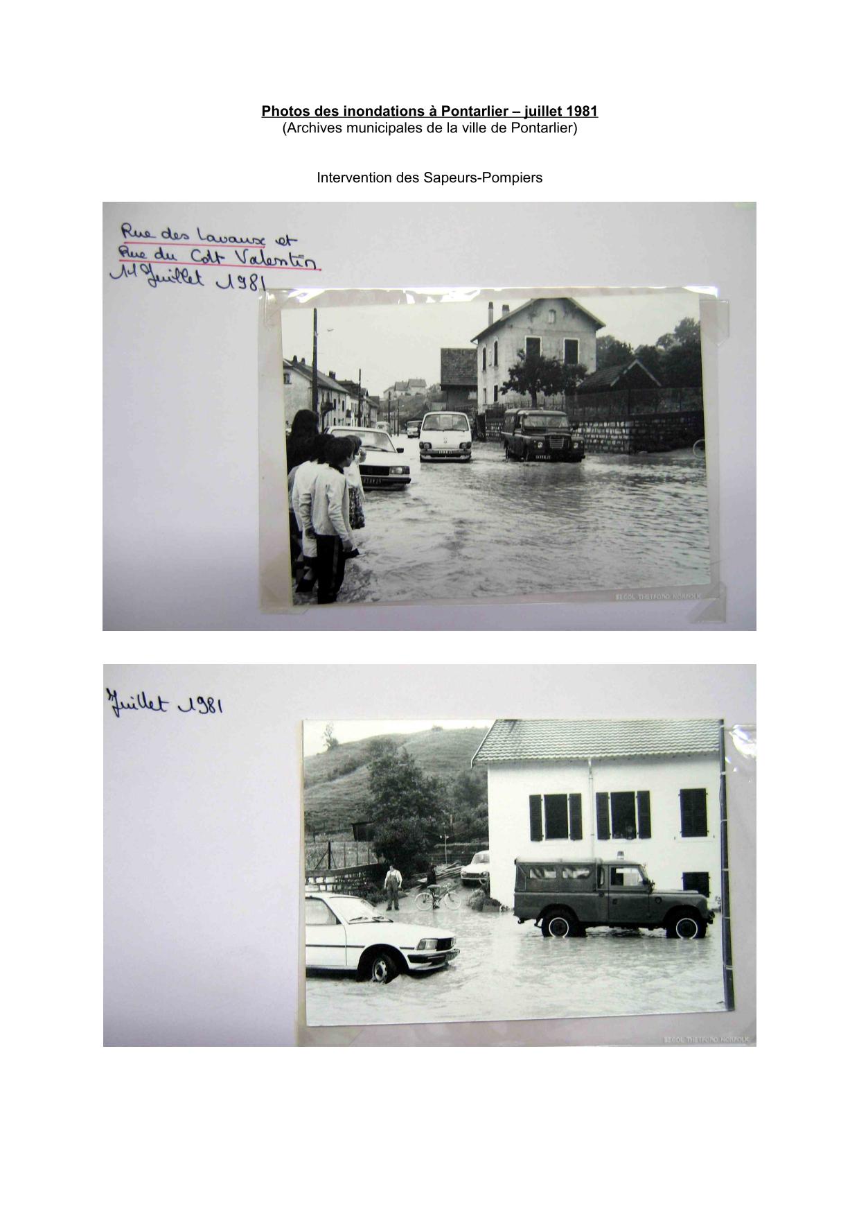 Photos des inondations à Pontarlier – juillet 1981 - Intervention des Sapeurs pompiers