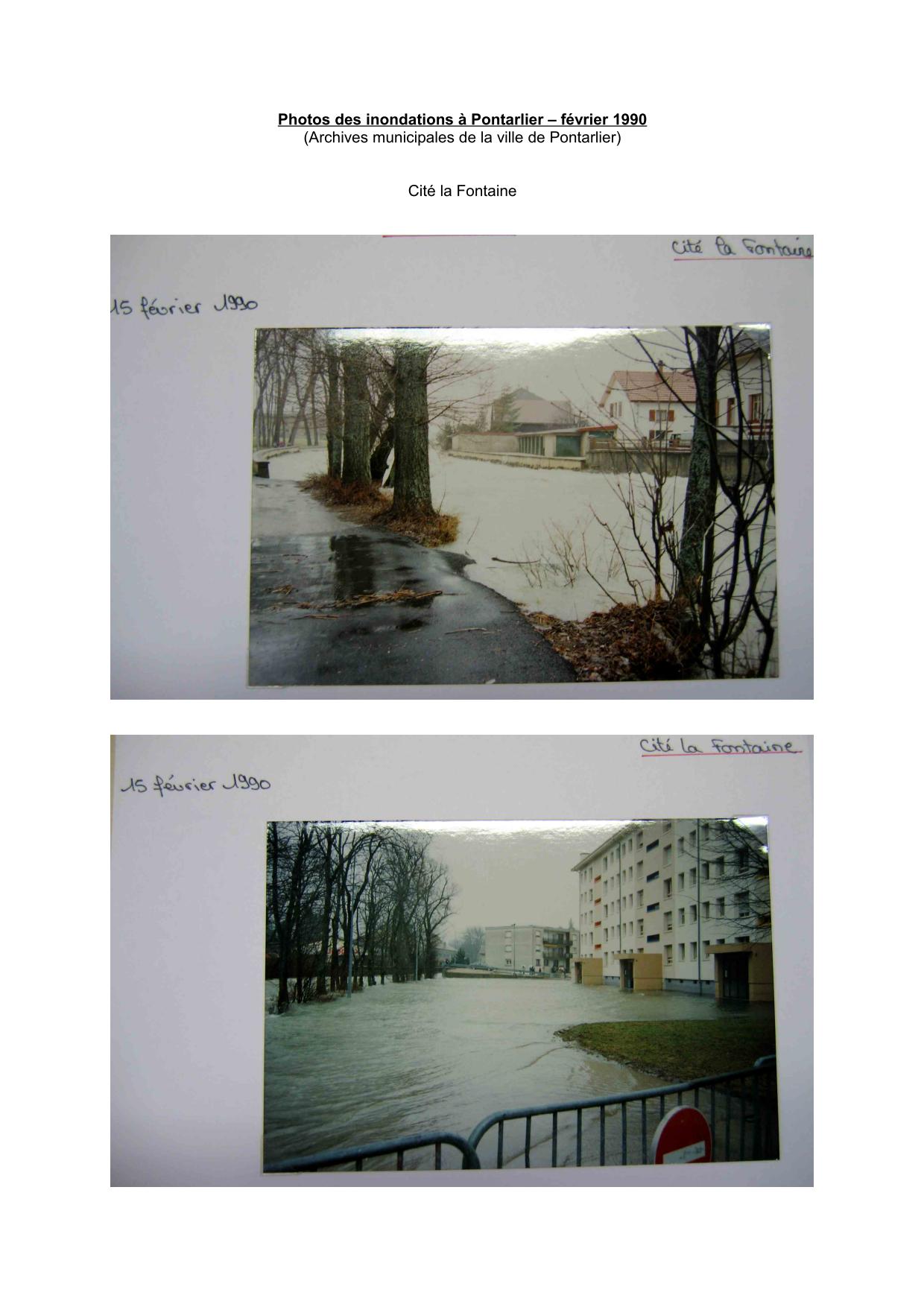 Photos des inondations à Pontarlier – février 1990 - Cité la Fontaine