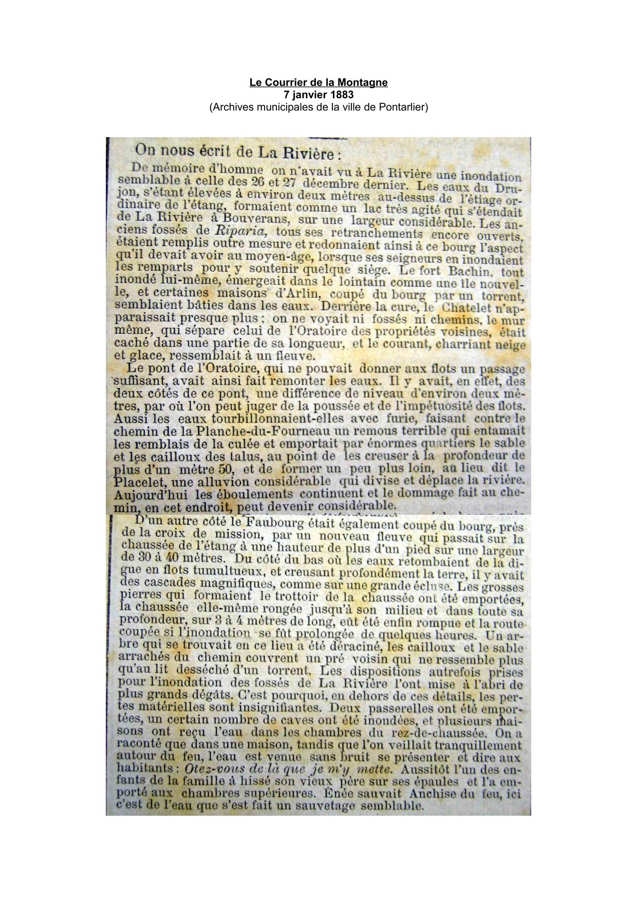 Journal - Le Courrier de la Montagne - 1883 - La Rivière