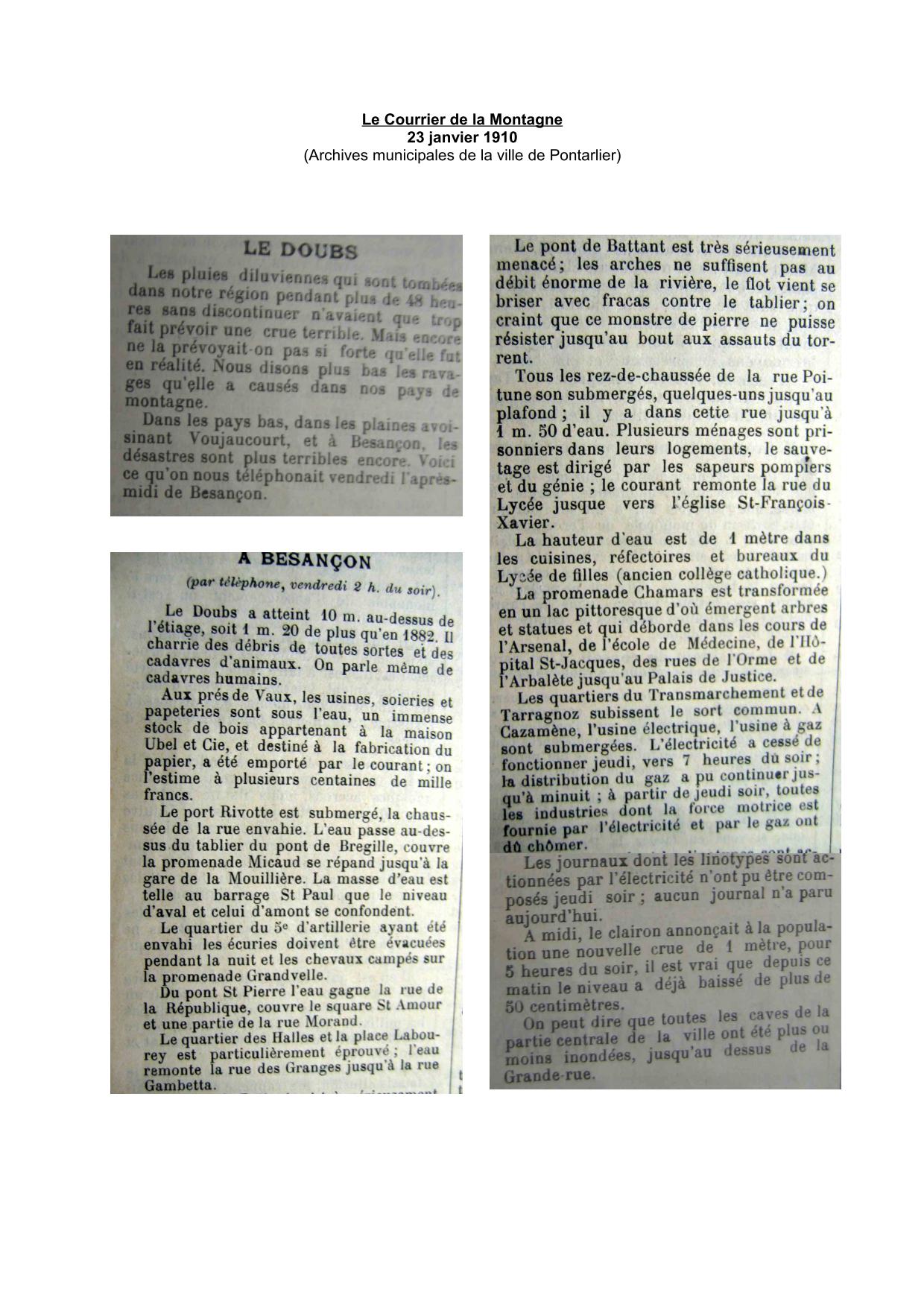 Journal - Le Courrier de la Montagne - 1910 - Besançon et alentours