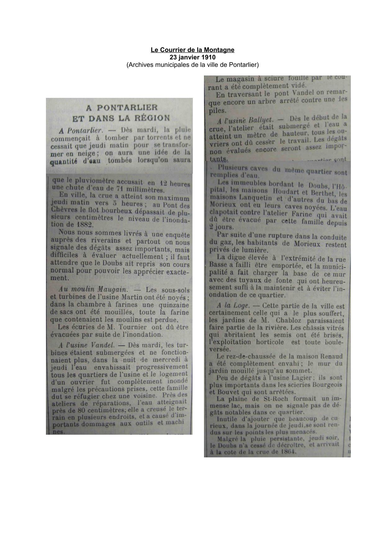 Journal - Le Courrier de la Montagne - 1910 – Pontarlier